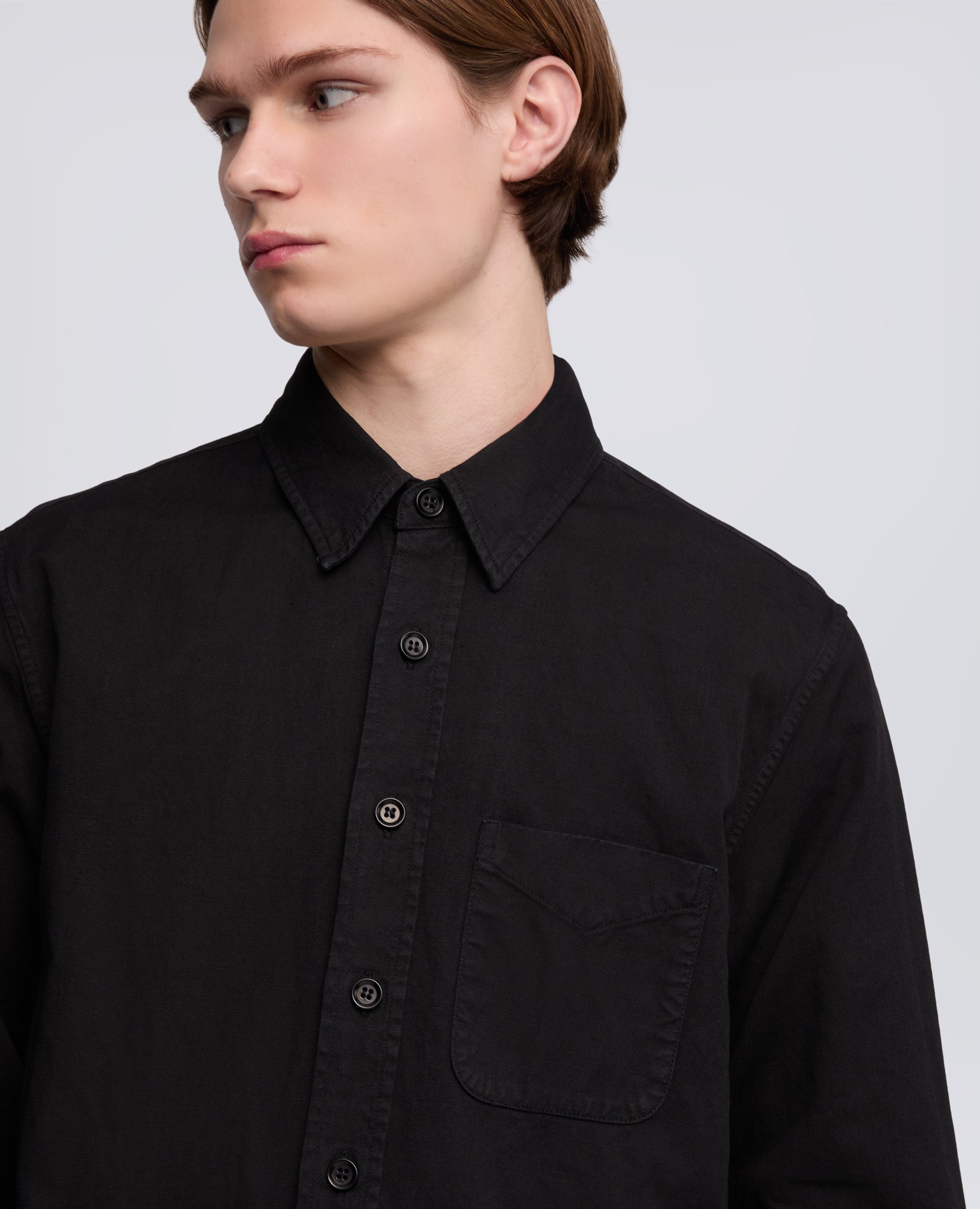 CAMICIA UTILITY IN TELA RUSTICA DI COTONE-LINO - NERO - ASPESI
