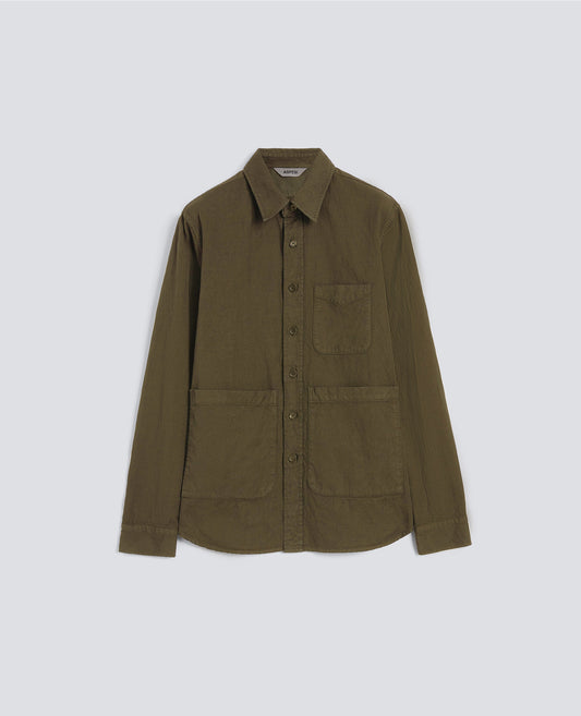 CAMICIA UTILITY IN TELA RUSTICA DI COTONE-LINO - VERDE - ASPESI