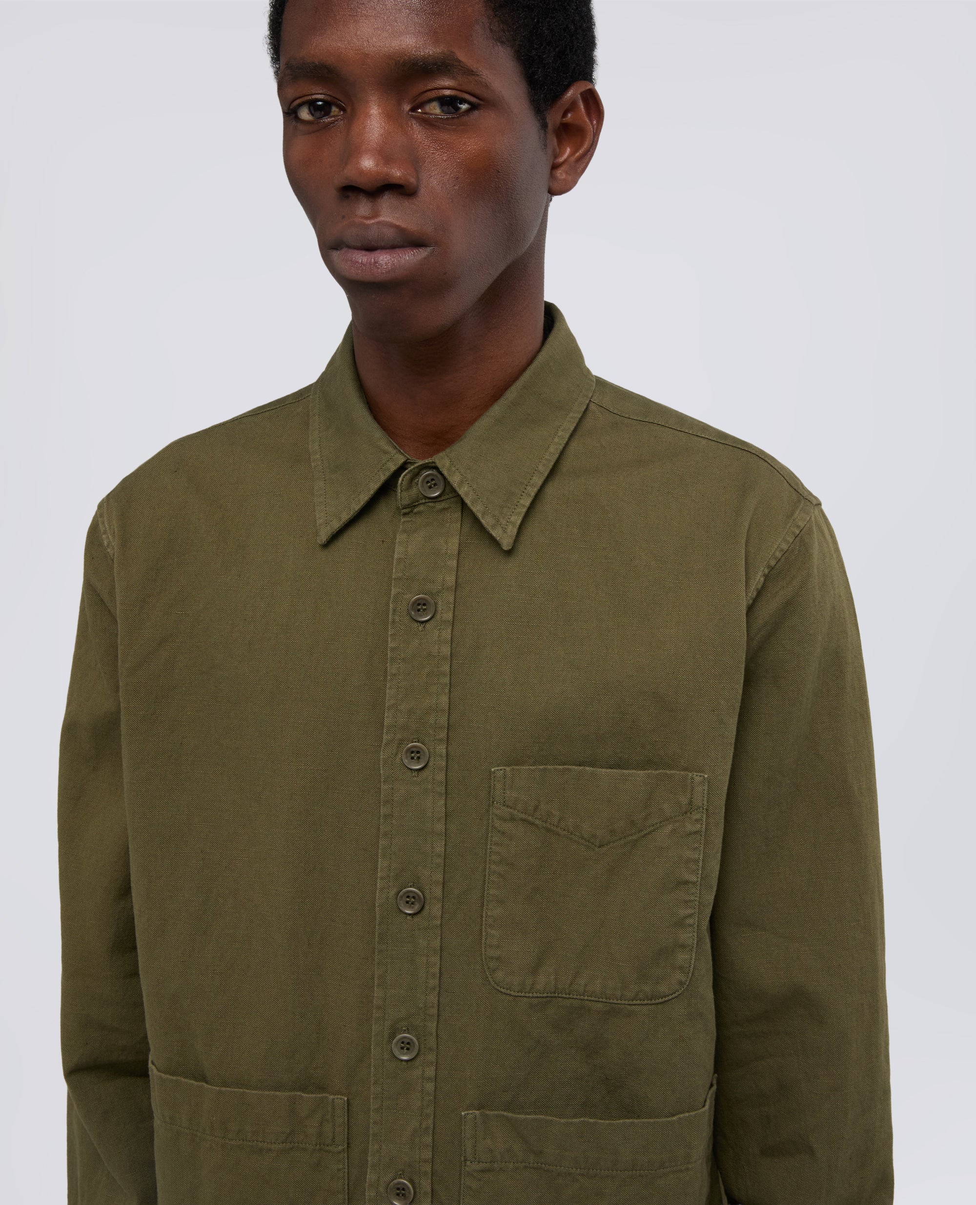 CAMICIA UTILITY IN TELA RUSTICA DI COTONE-LINO - VERDE - ASPESI