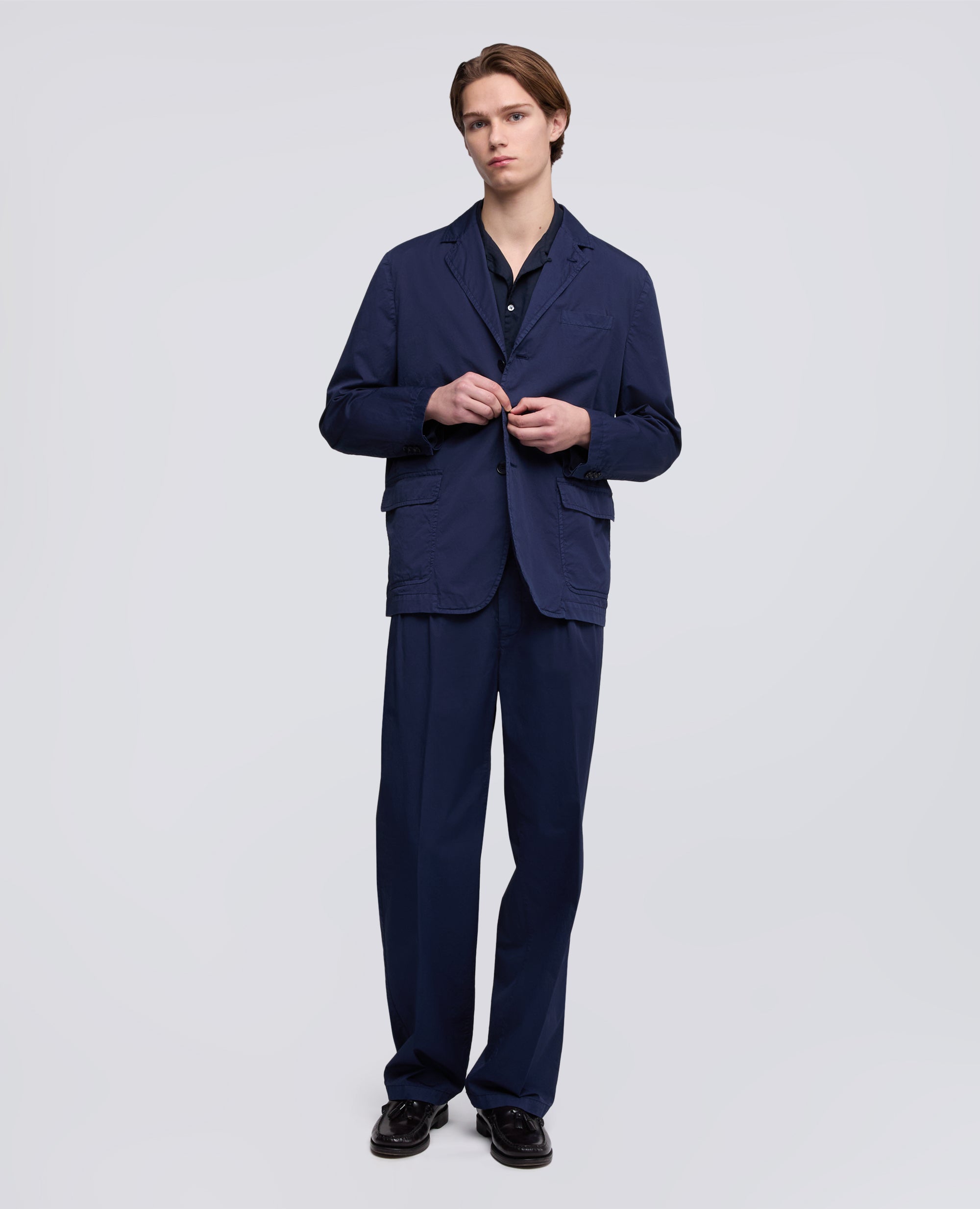 BLAZER IN MICRO TWILL DI COTONE TINTO CAPO - BLU - ASPESI