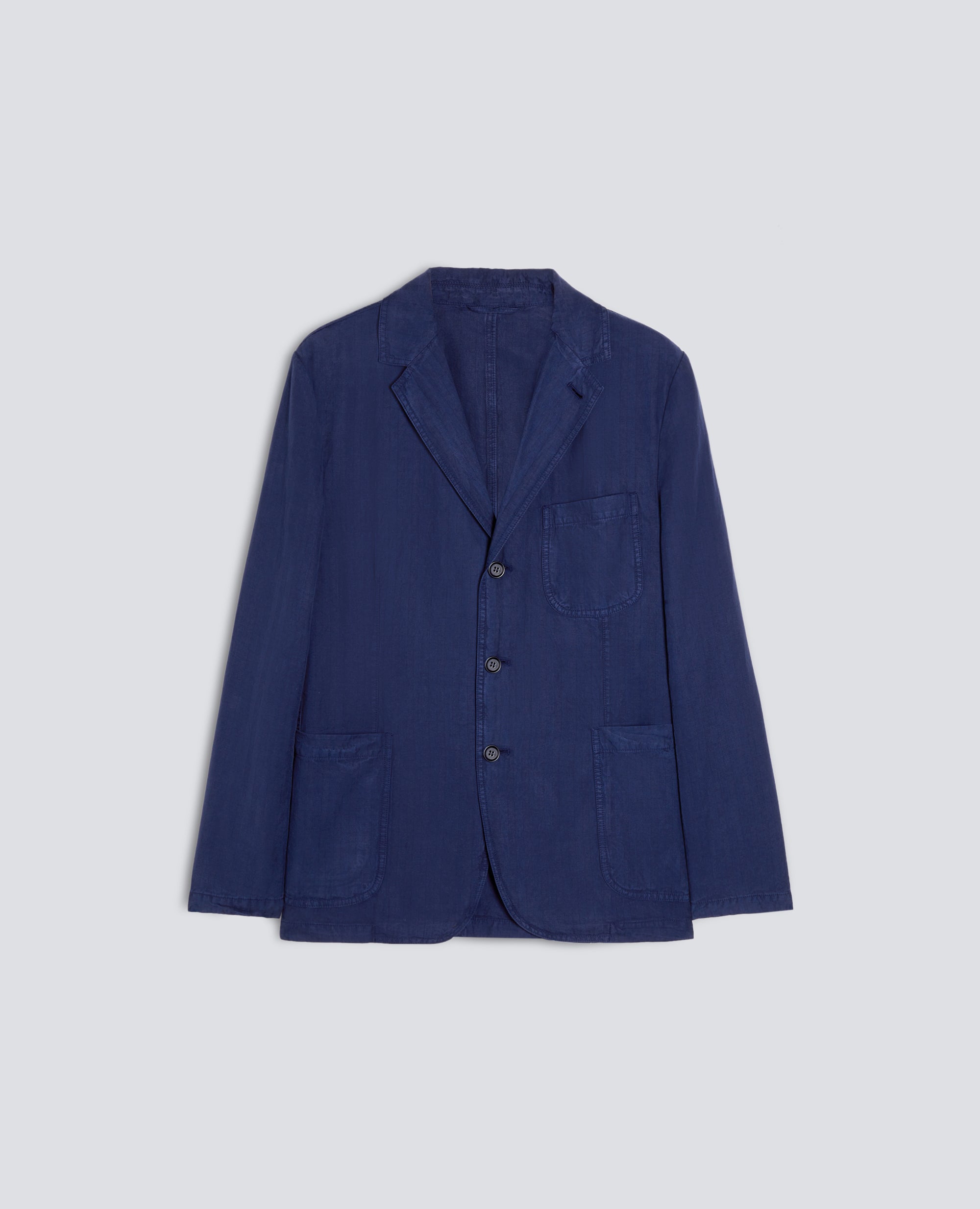 BLAZER SAMURAKI IN SPINA PESCE DI LYOCELL-LINO E COTONE  TINTO CAPO - BLU - ASPESI