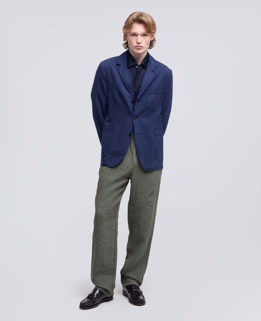 BLAZER SAMURAKI IN SPINA PESCE DI LYOCELL-LINO E COTONE  TINTO CAPO - BLU - ASPESI