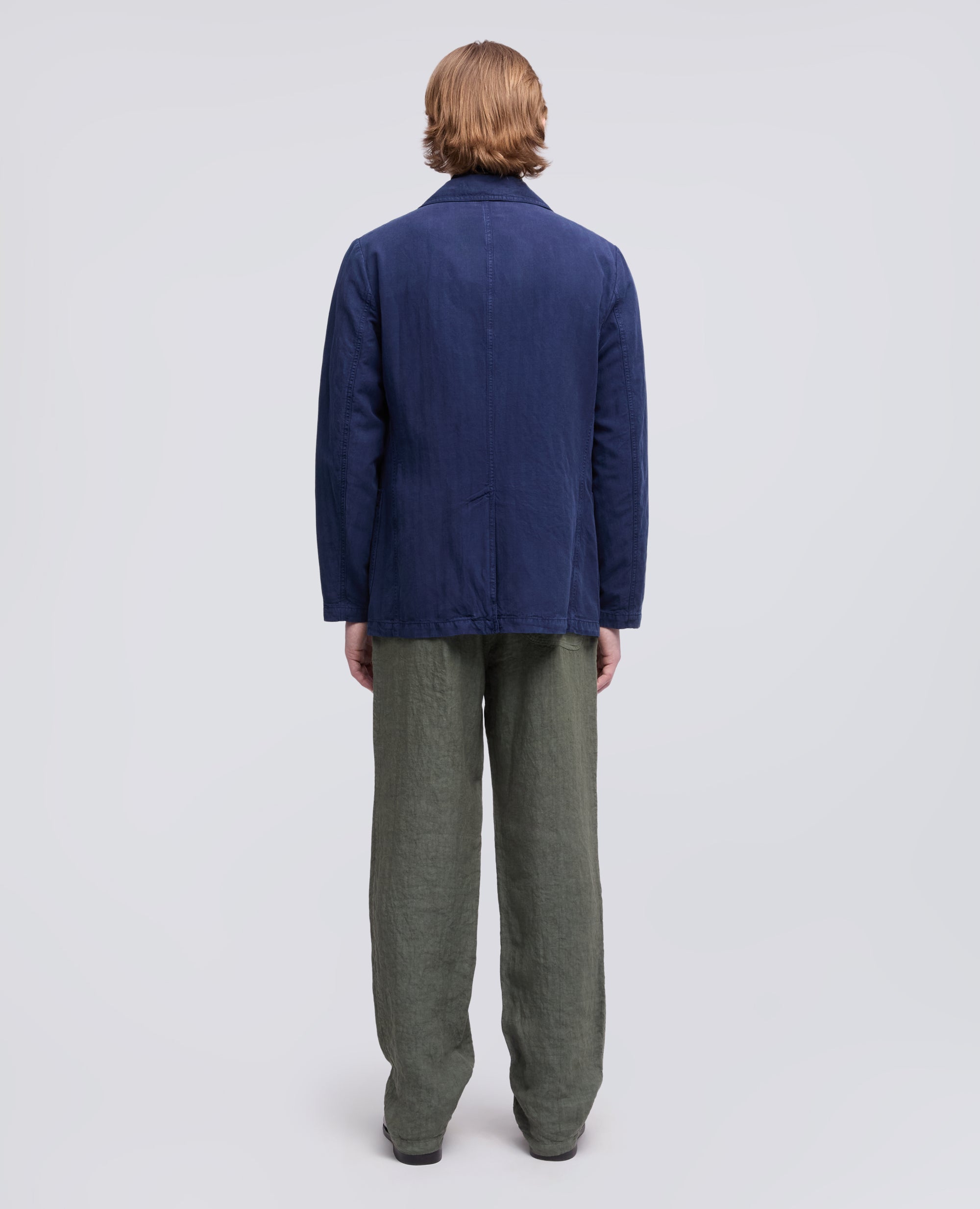 BLAZER SAMURAKI IN SPINA PESCE DI LYOCELL-LINO E COTONE  TINTO CAPO - BLU - ASPESI