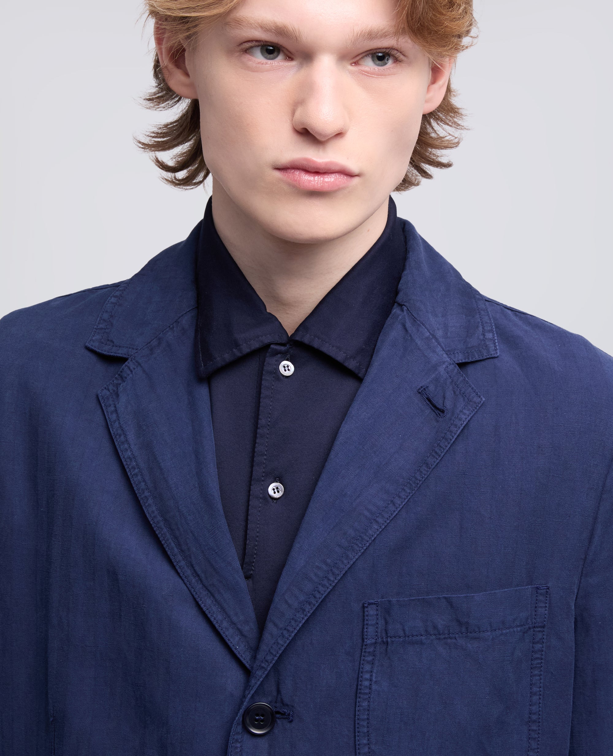 BLAZER SAMURAKI IN SPINA PESCE DI LYOCELL-LINO E COTONE  TINTO CAPO - BLU - ASPESI