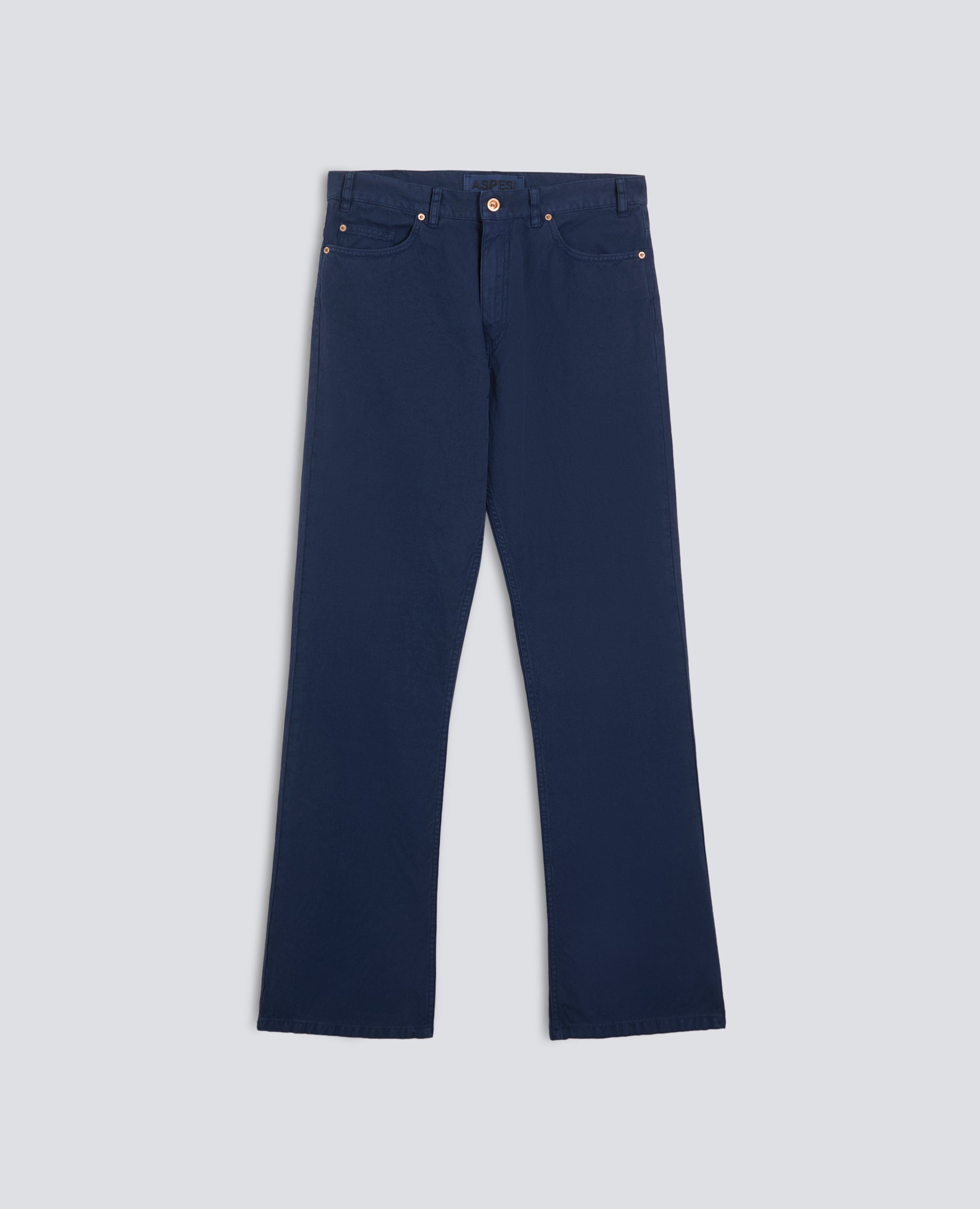 PANTALONE BOOT IN TELA RUSTICA DI COTONE E LINO, TINTO CAPO - BLU - ASPESI