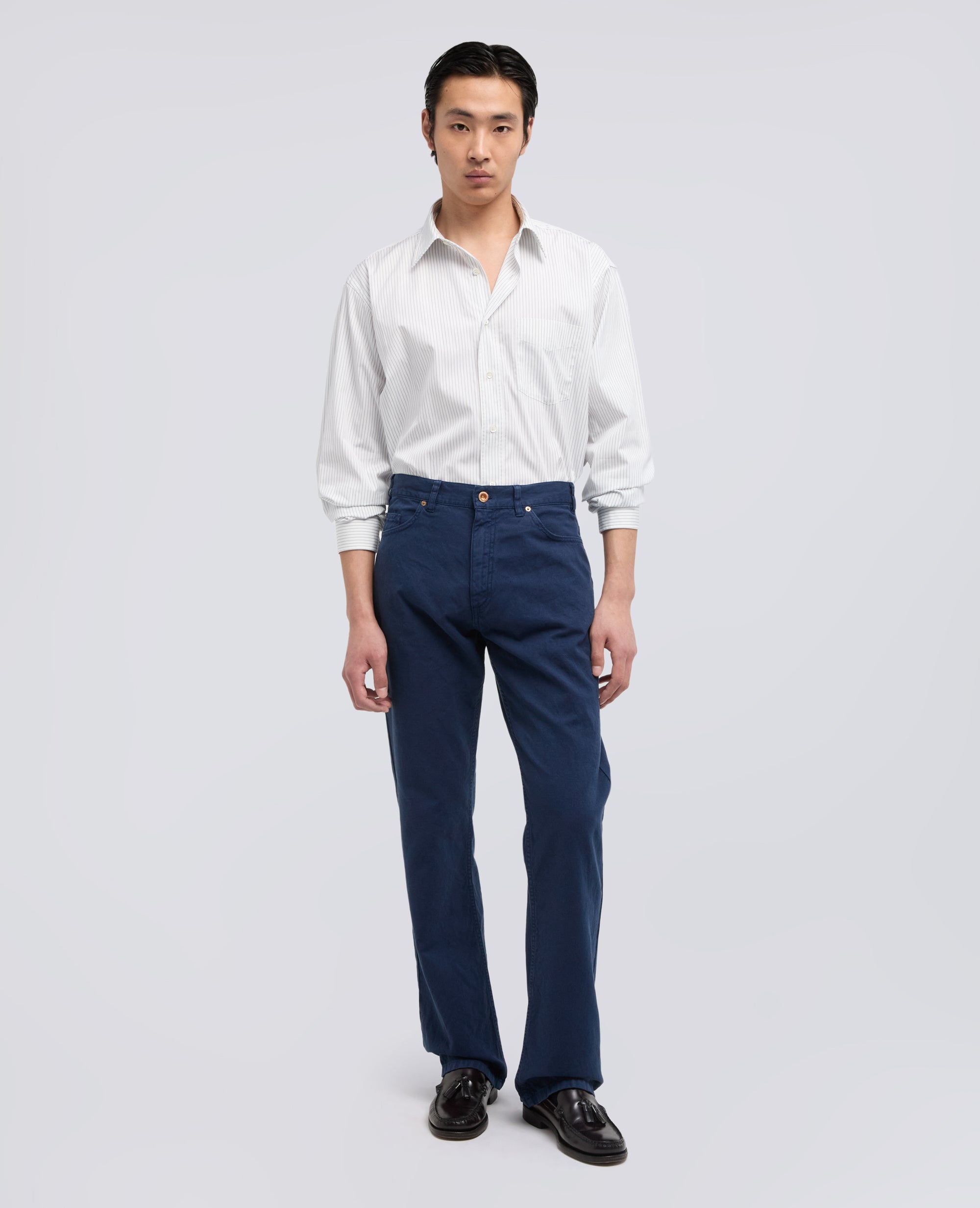 PANTALONE BOOT IN TELA RUSTICA DI COTONE E LINO, TINTO CAPO - BLU - ASPESI