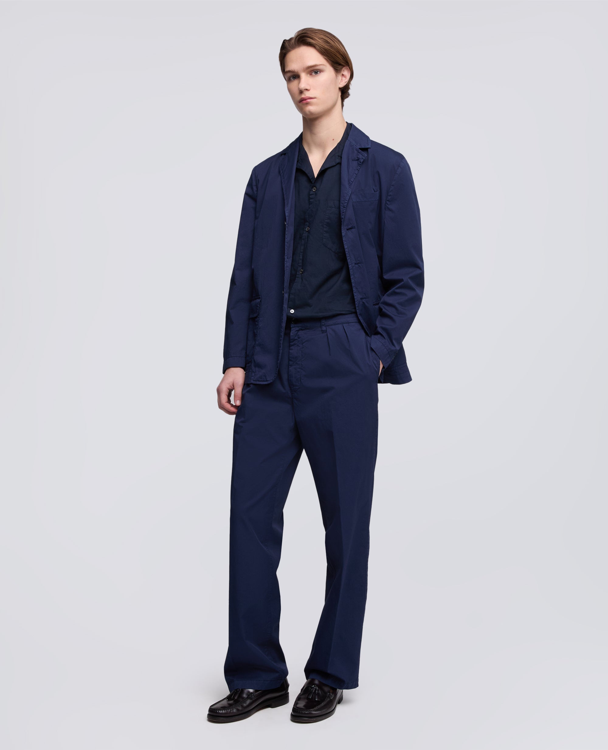 PANTALONE DOPPIA PINCE IN MICRO TWILL DI COTONE - BLU - ASPESI
