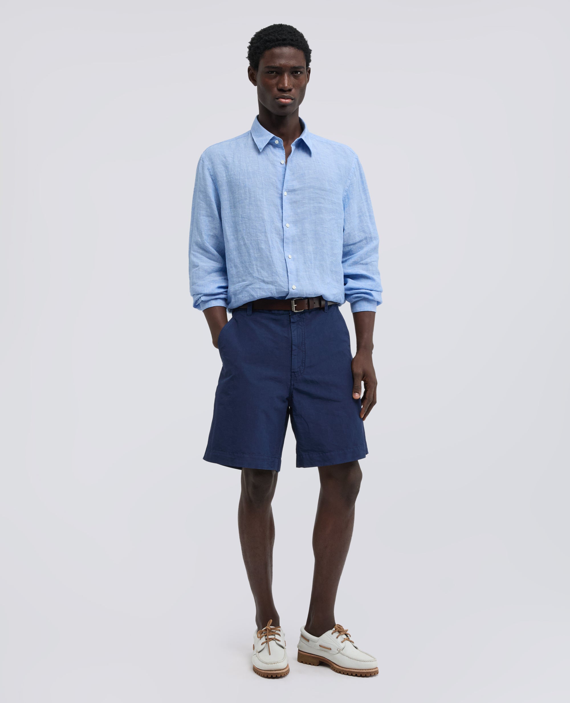 BERMUDA IN COTONE LINO FIAMMATO - BLU - ASPESI