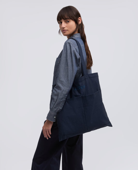 BORSA SHOPPING IN COTONE EFFETTO CHAMBRAY - BLU - ASPESI