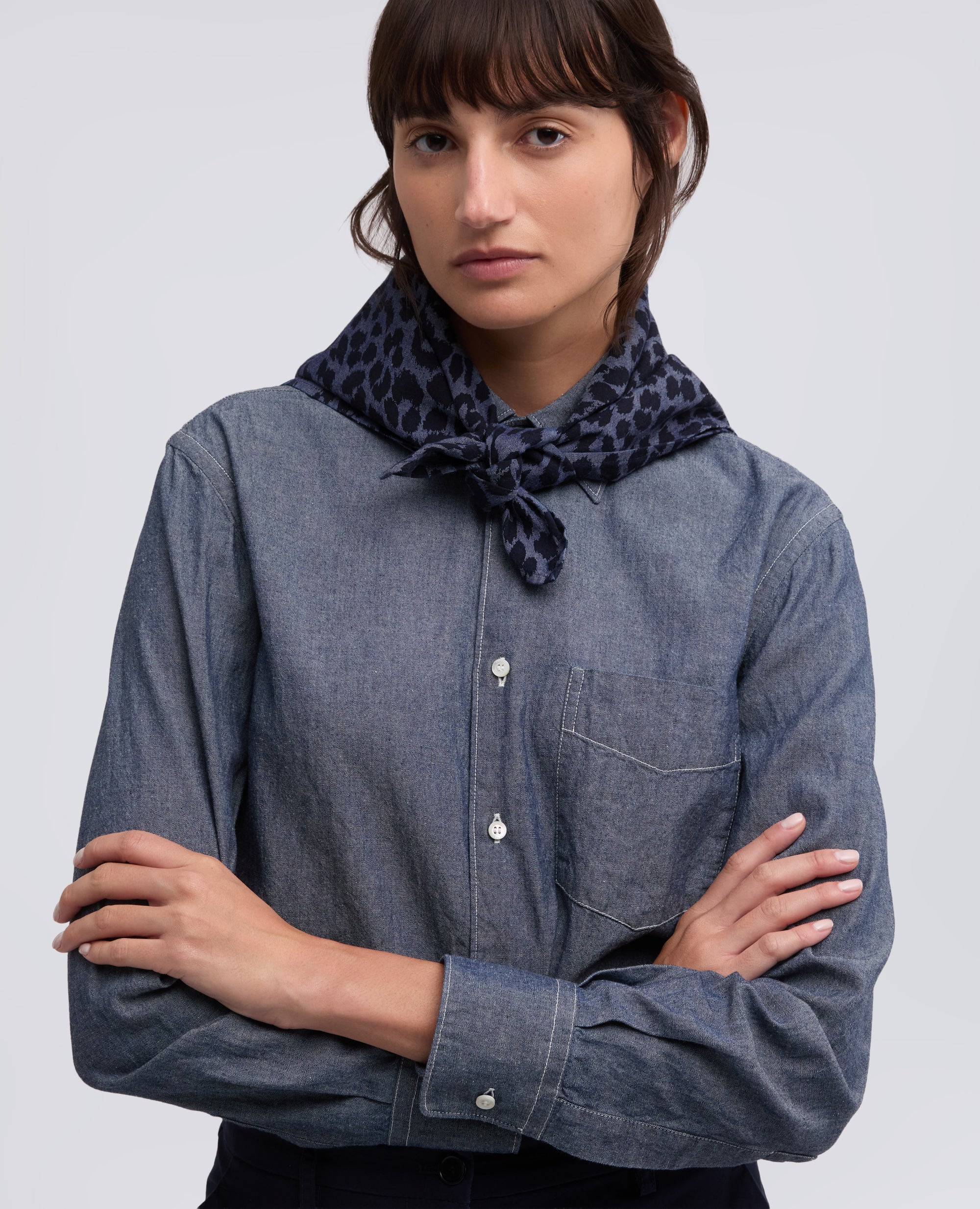 FOULARD IN CHAMBRAY DI COTONE GIAPPONESE - BLU - ASPESI
