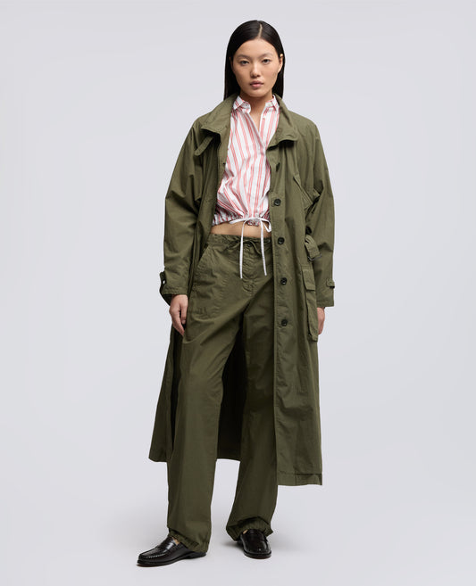 PANTALONE IN POPELINE  DI COTONE CON COULISSE - VERDE - ASPESI