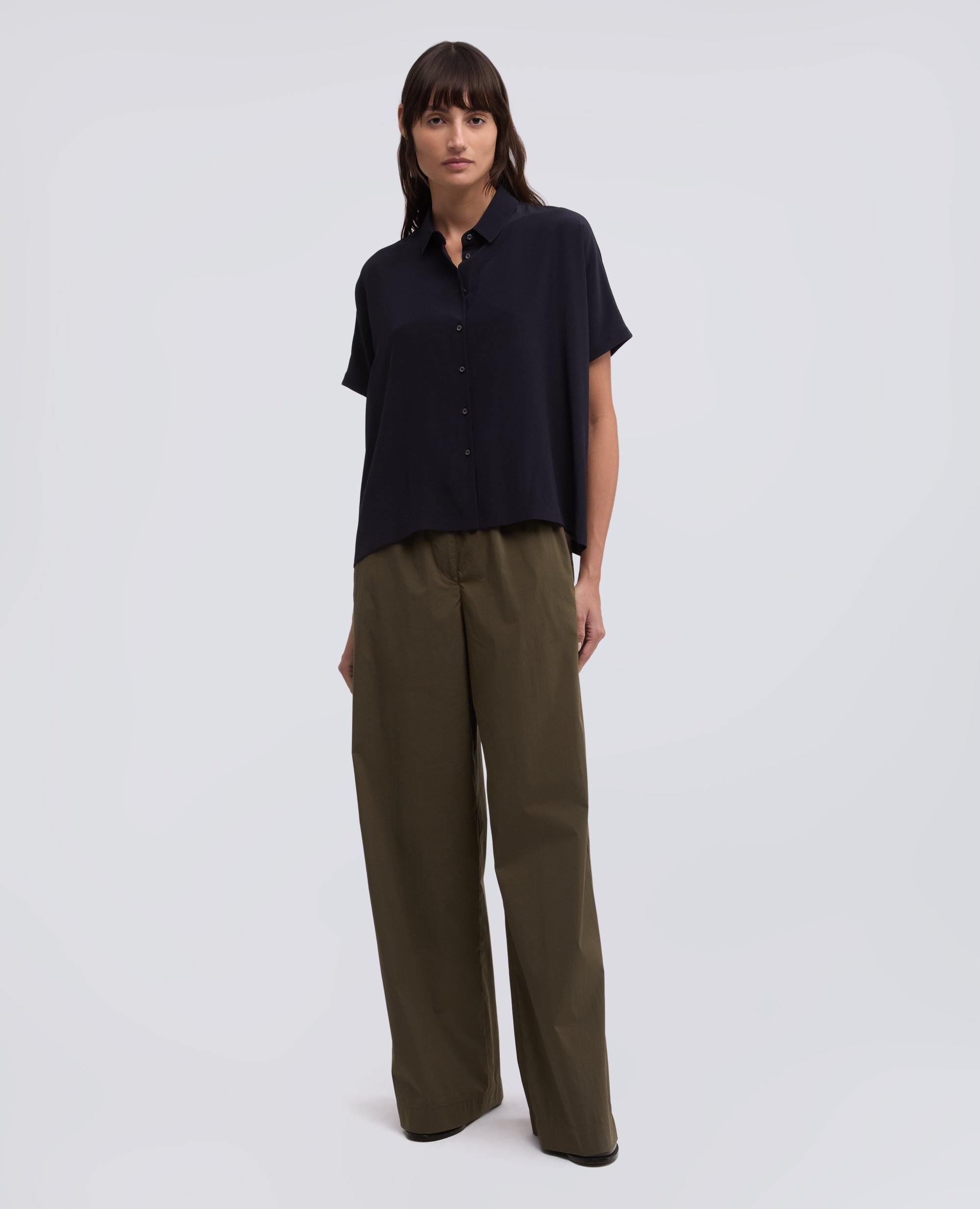 PANTALON EN POPELINE EN COTON EXTENSIBLE EN NYLON - VERDE - ASPESI