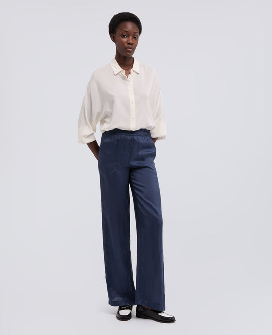 PANTALONE IN TWILL DI VISCOSA LAVATO - BLU - ASPESI