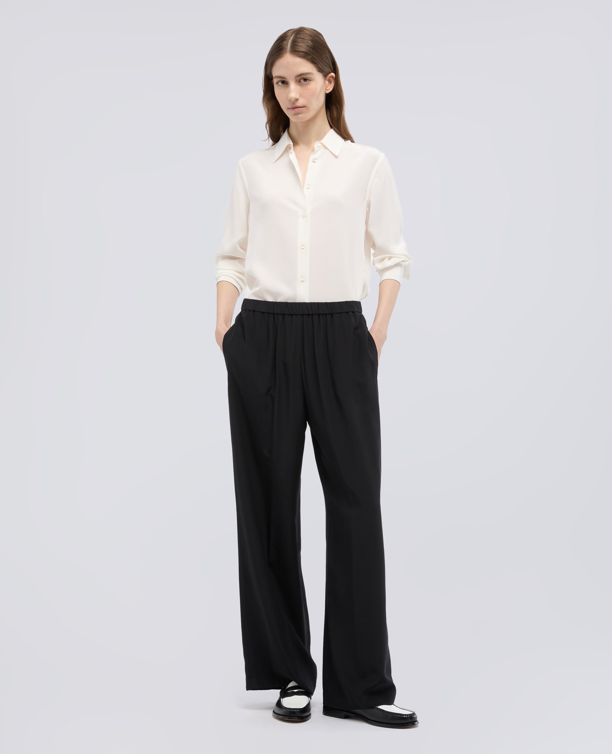 PANTALONE IN CREPE DE CHINE SETA - NERO - ASPESI