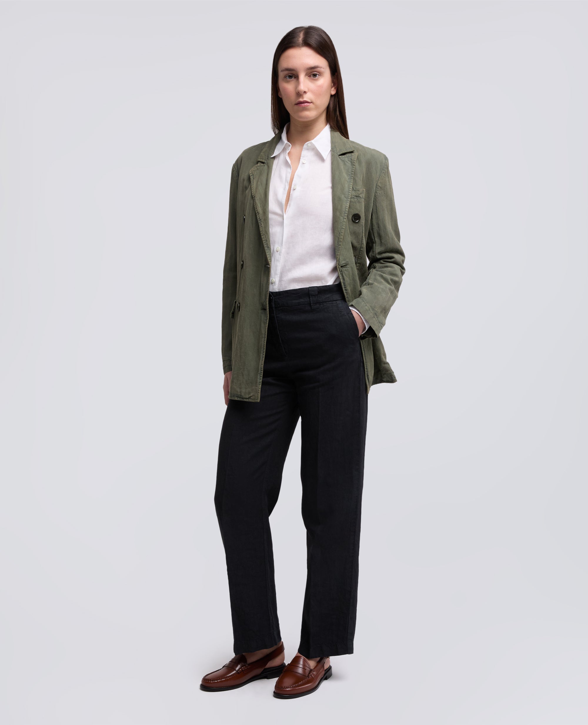 PANTALONE IN LINO FIAMMATO COMPATTO TINTO CAPO - BLU - ASPESI