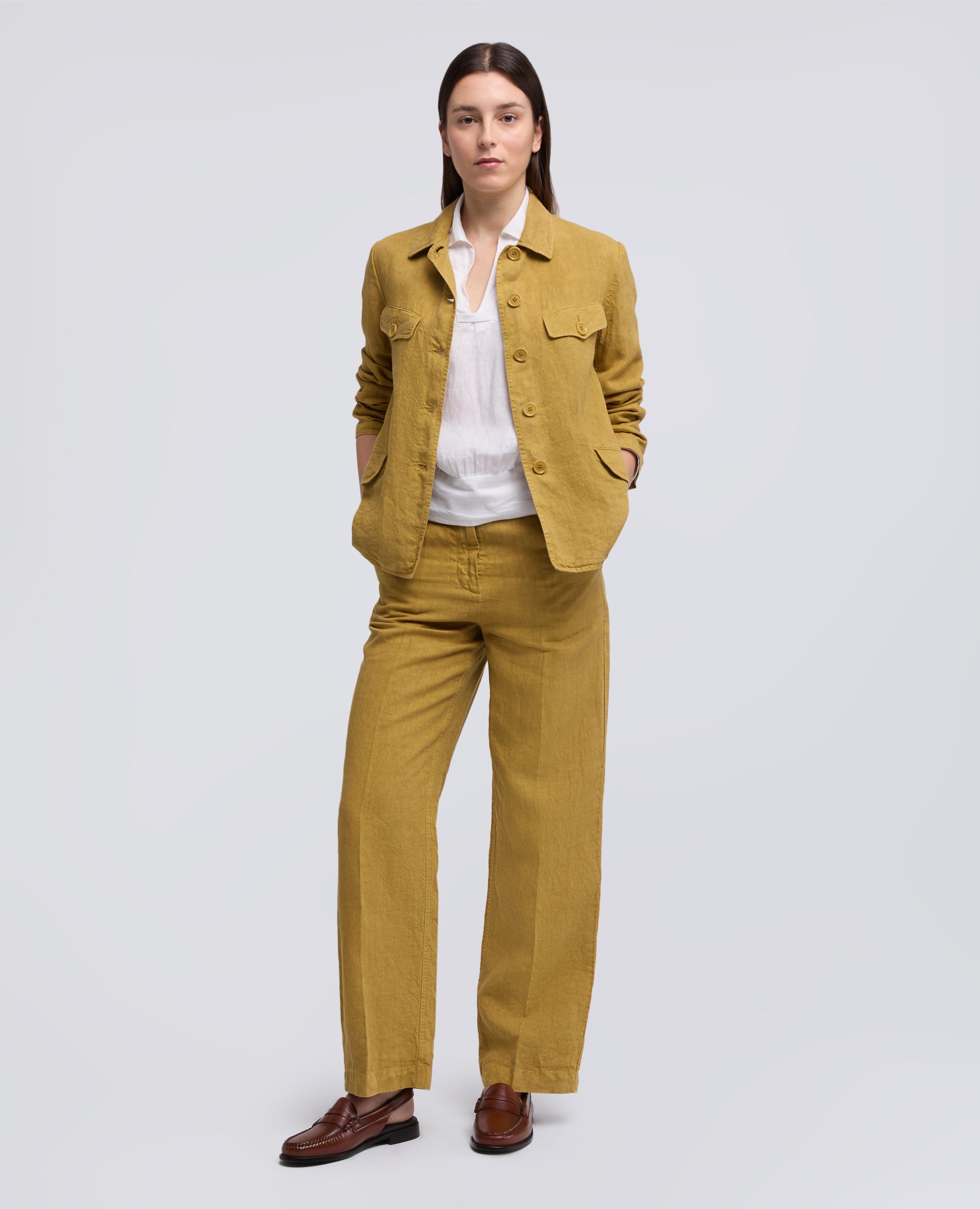 PANTALONE IN LINO FIAMMATO COMPATTO TINTO CAPO - GIALLO - ASPESI