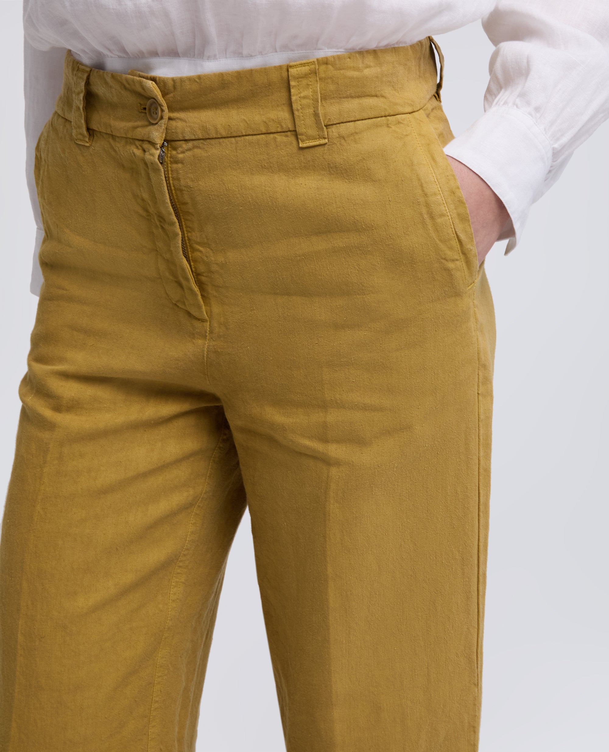 PANTALONE IN LINO FIAMMATO COMPATTO TINTO CAPO - GIALLO - ASPESI