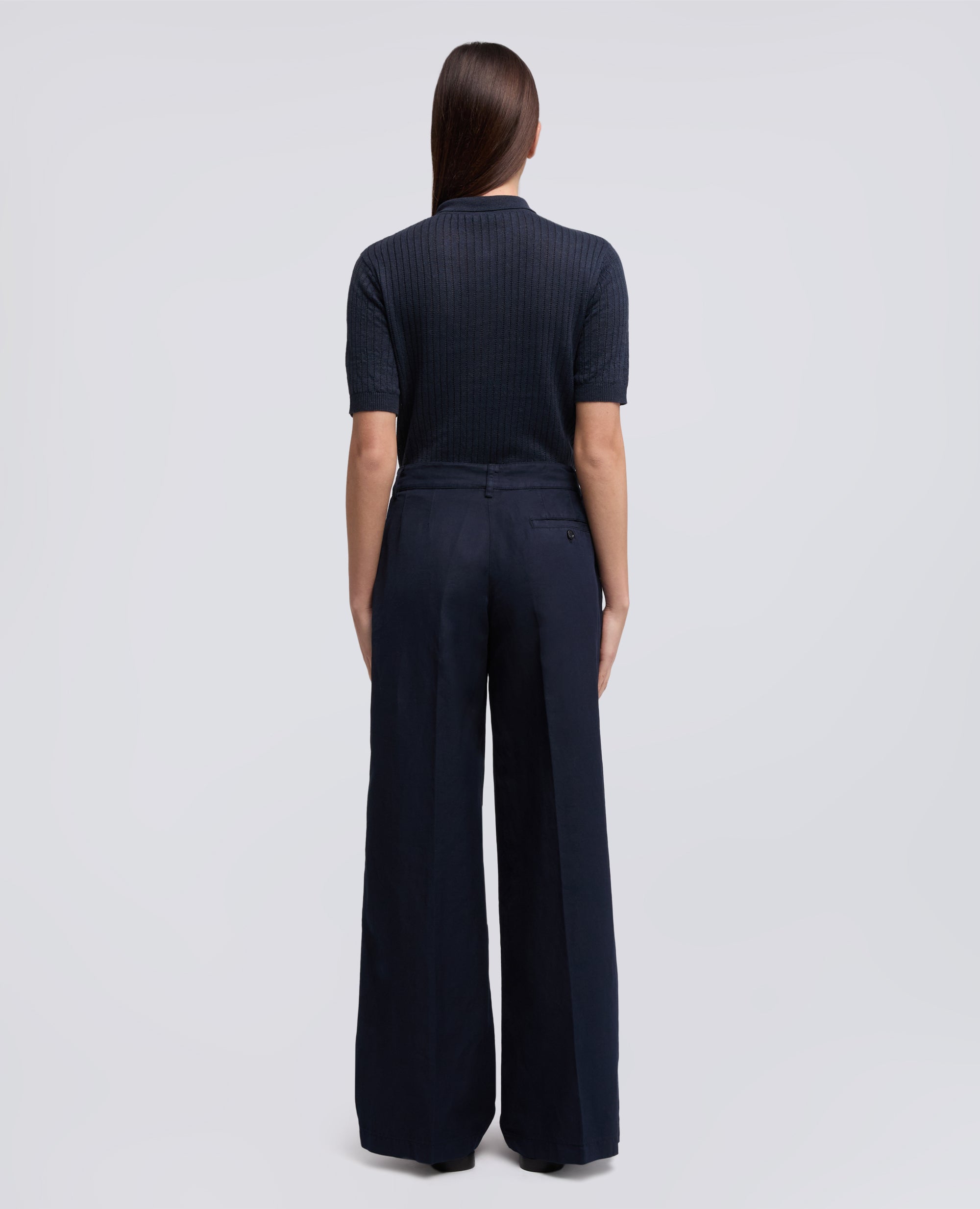 PANTALONE IN GABARDINA COTONE E LINO TINTO CAPO - BLU - ASPESI
