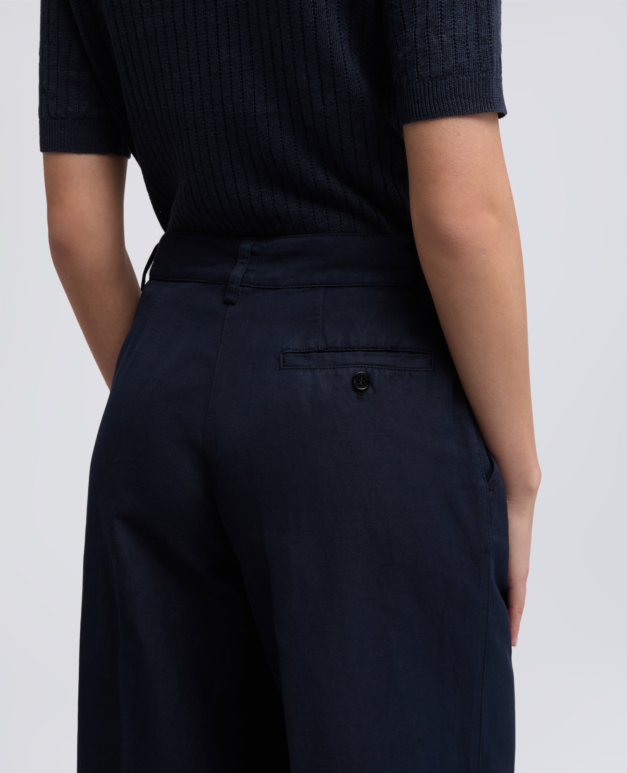 PANTALONE IN GABARDINA COTONE E LINO TINTO CAPO - BLU - ASPESI