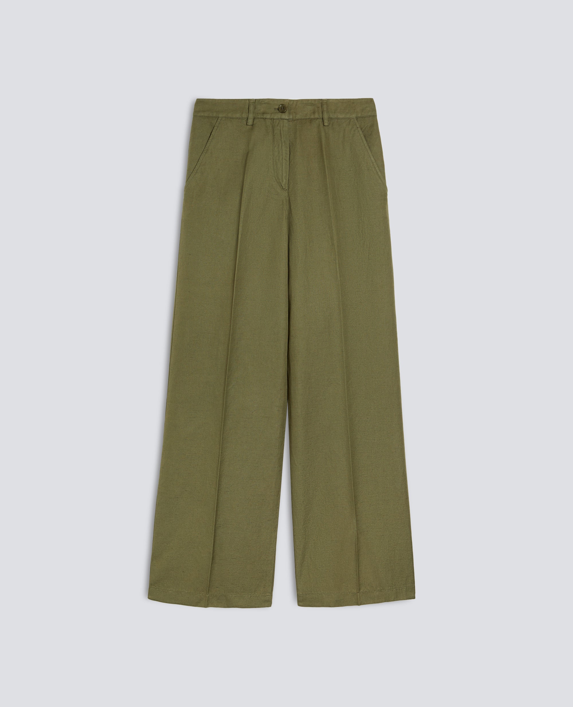 PANTALONE IN GABARDINA COTONE E LINO TINTO CAPO - VERDE - ASPESI