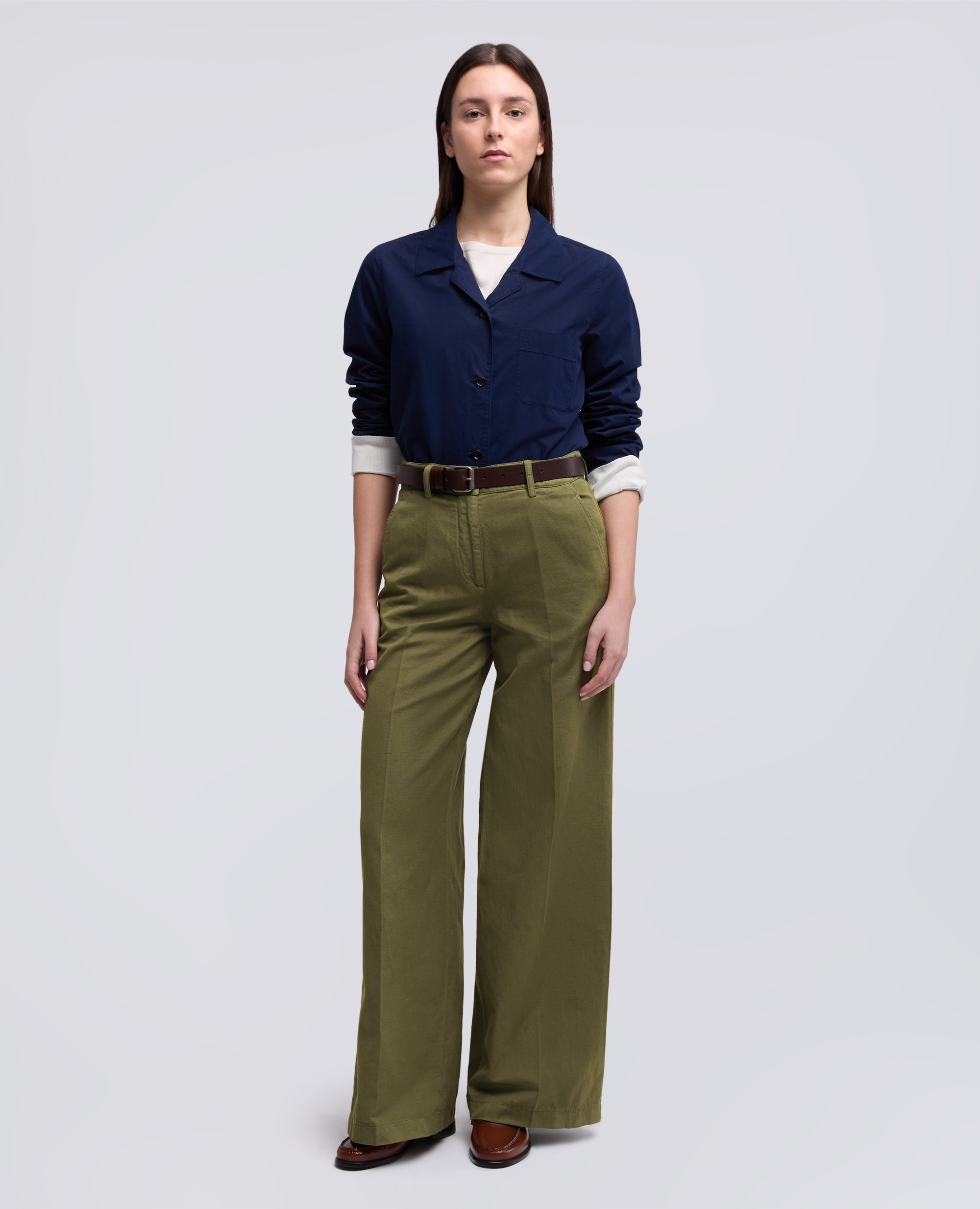 PANTALONE IN GABARDINA COTONE E LINO TINTO CAPO - VERDE - ASPESI