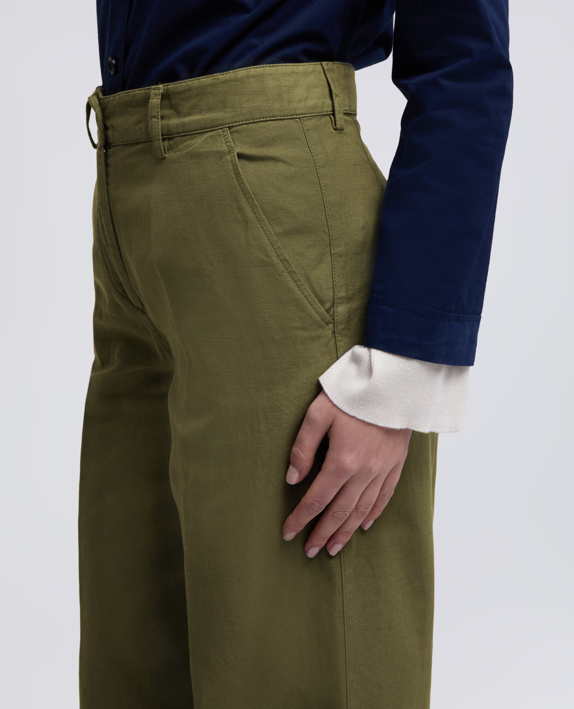 PANTALONE IN GABARDINA COTONE E LINO TINTO CAPO - VERDE - ASPESI