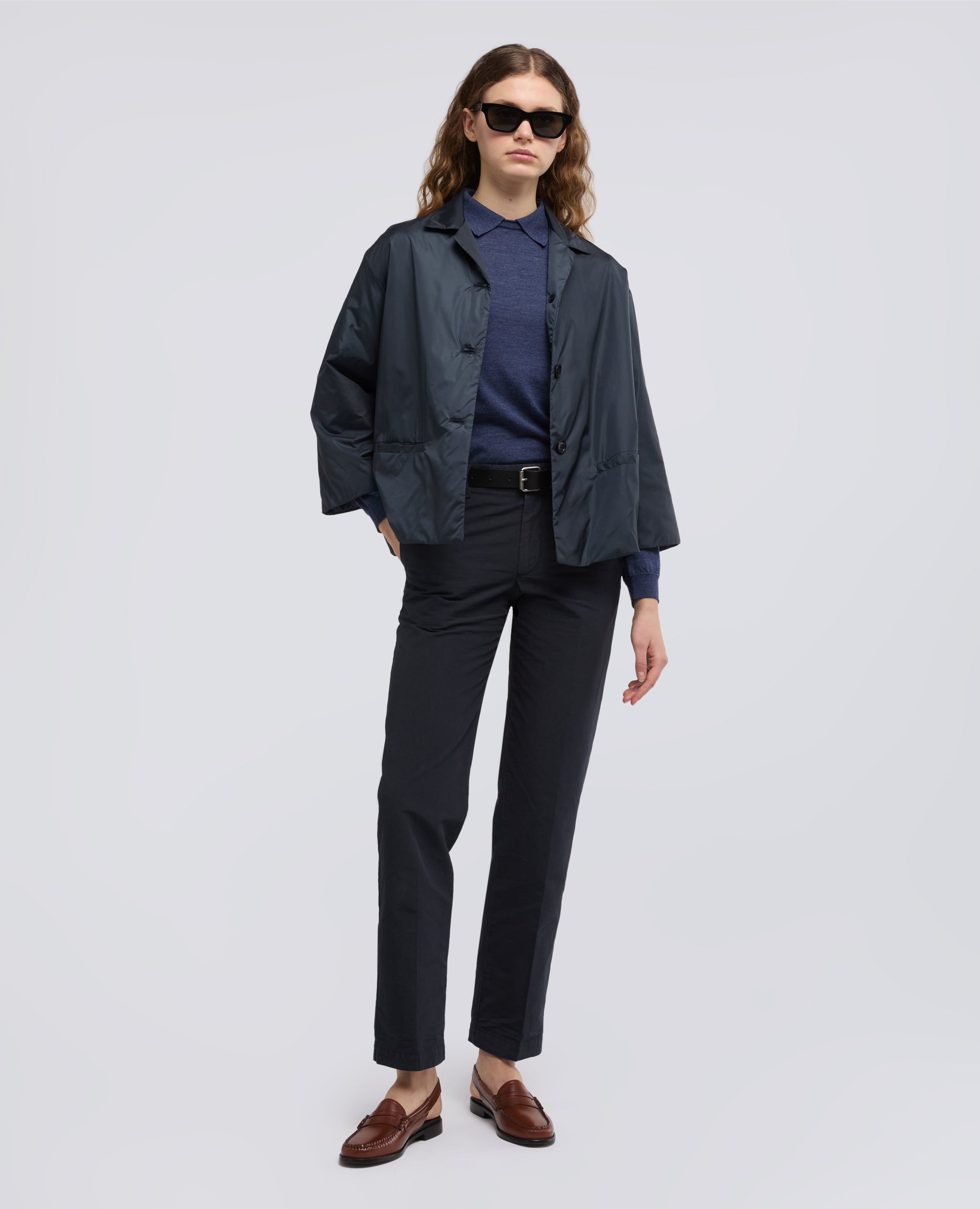 PANTALONE IN TELA FIAMMATA DI COTONE E LINO - BLU - ASPESI