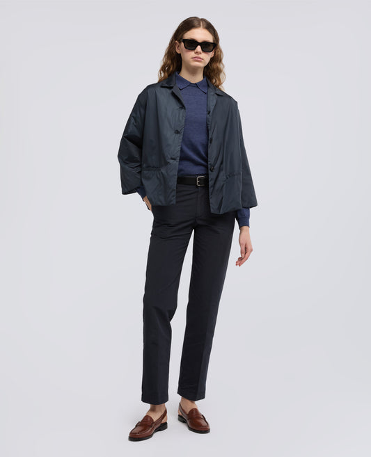 PANTALONE IN TELA FIAMMATA DI COTONE E LINO - BLU - ASPESI