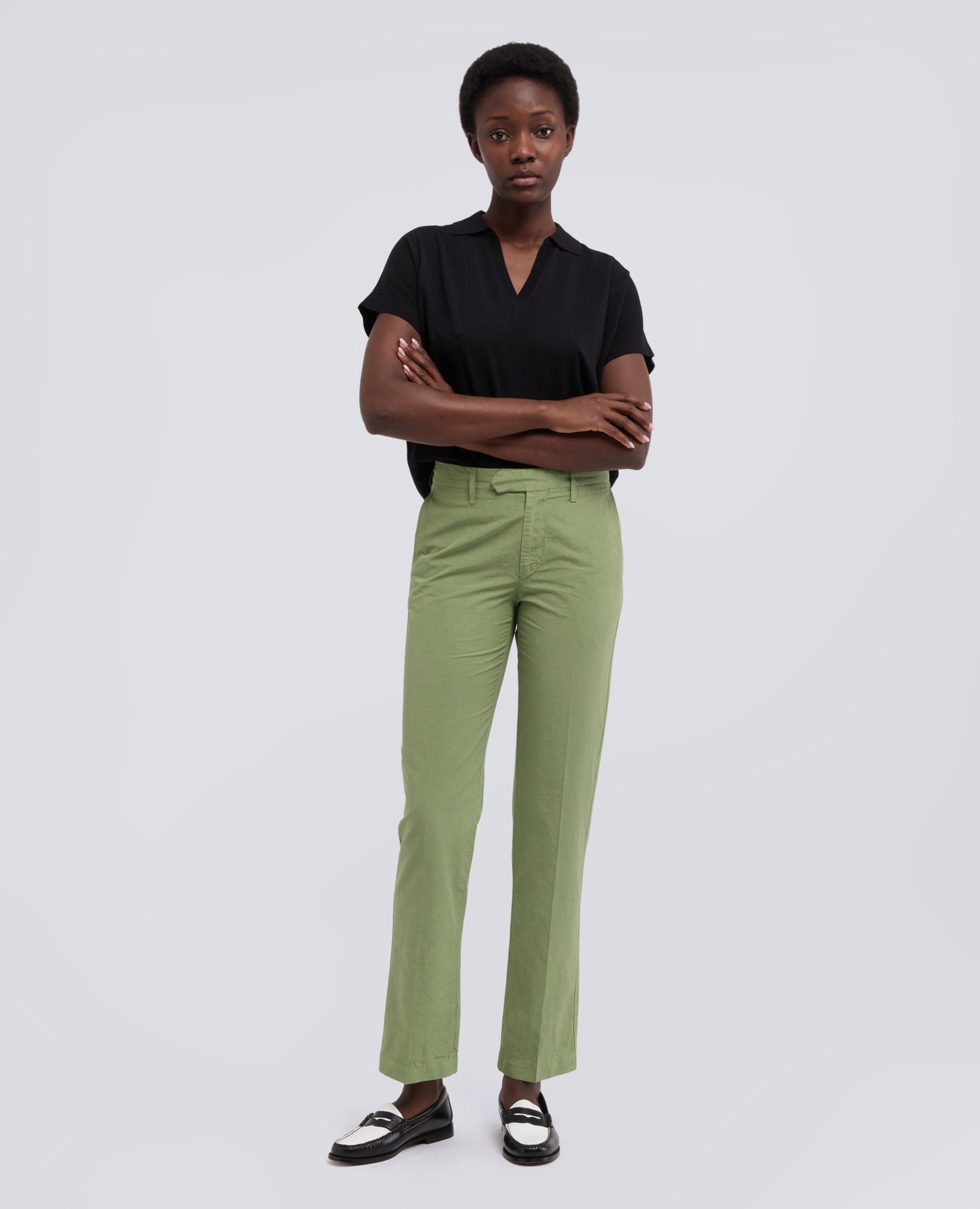 PANTALONE IN TELA FIAMMATA DI COTONE E LINO - VERDE - ASPESI