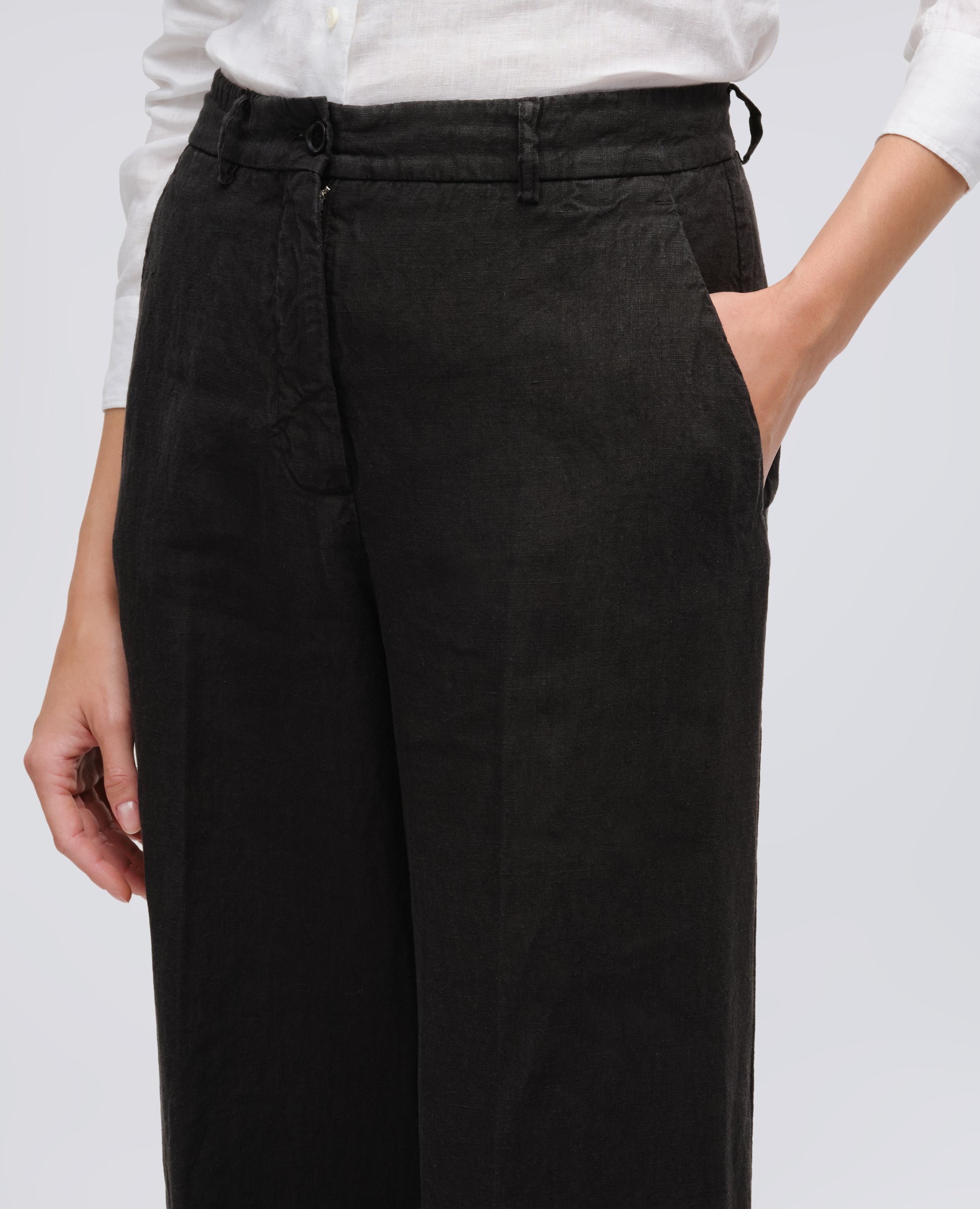 PANTALONE IN TELA DI LINO - NERO - ASPESI