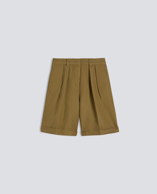 GARMENT-DYED GABARDINE BERMUDA SHORTS IN COTTON AND SLUB LINEN - BEIGE - ASPESI