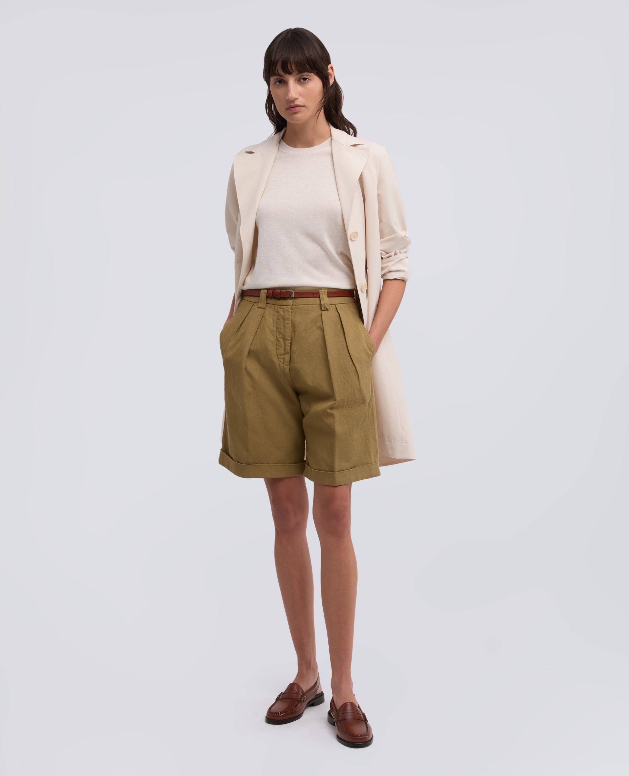 BERMUDA IN GABARDINE IN COTONE E LINO FIAMMATO TINTO CAPO - BEIGE - ASPESI