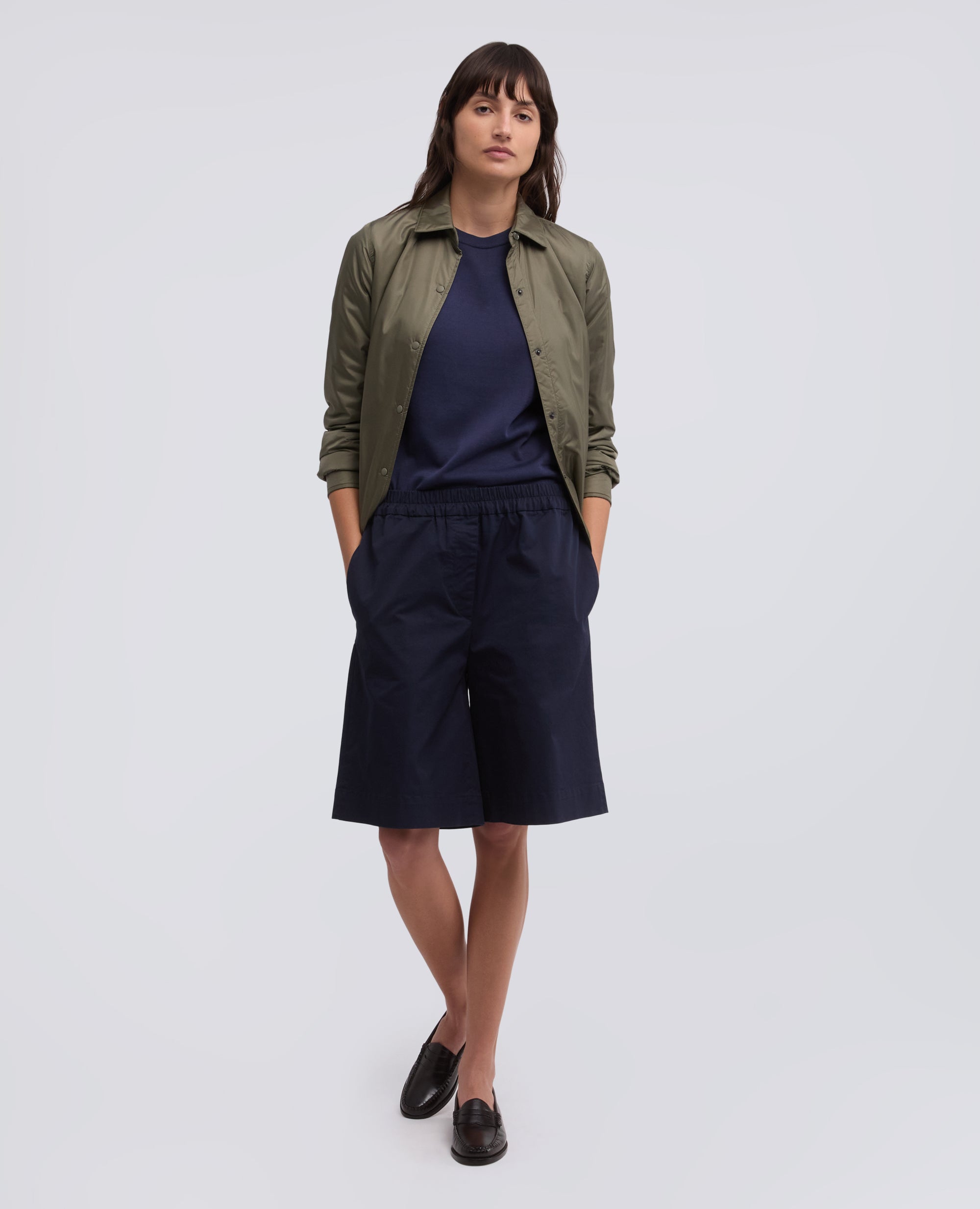 PANTALONES CORTOS BERMUDAS DE SARGA DE ALGODON ELASTICO - BLU - ASPESI