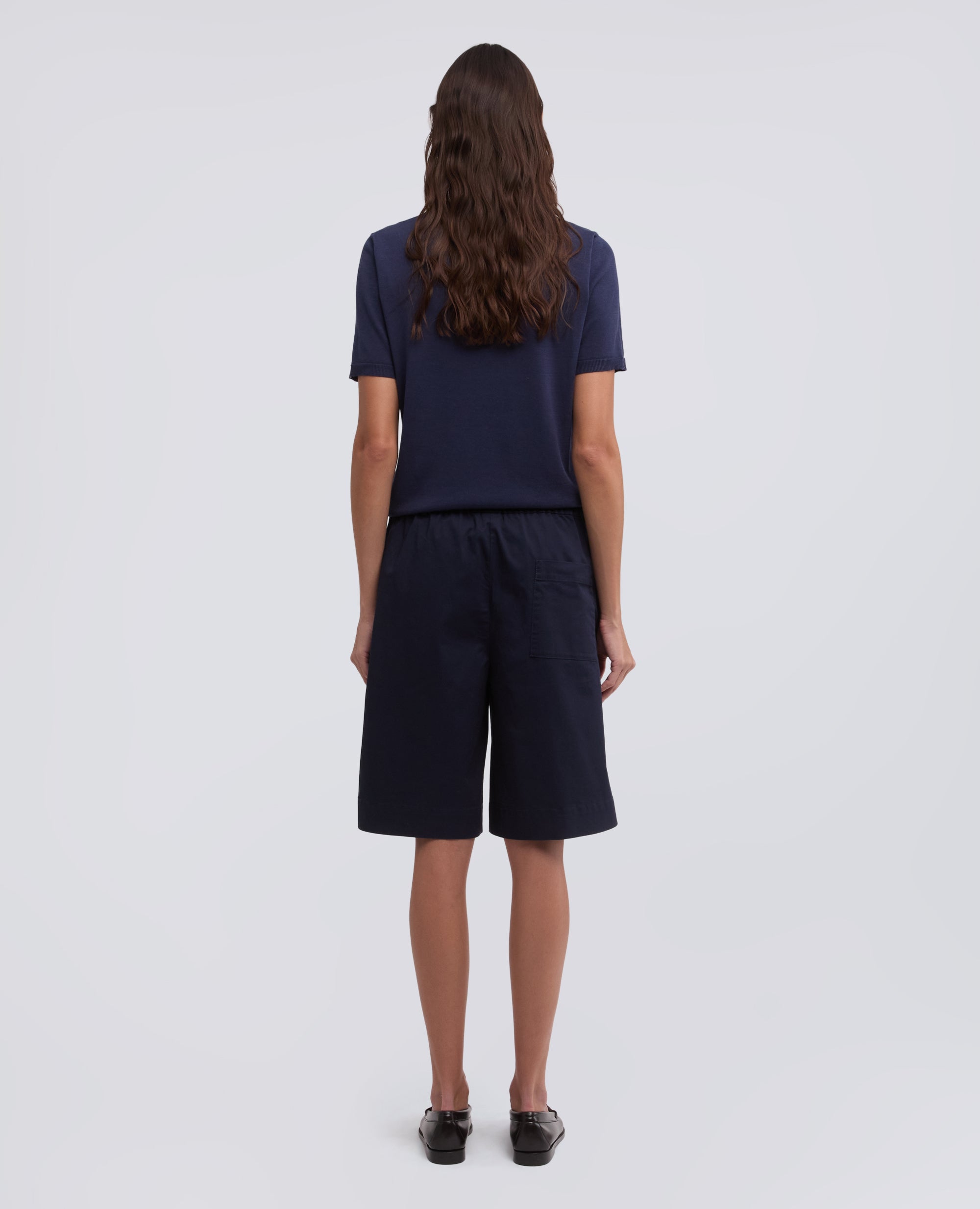 PANTALONES CORTOS BERMUDAS DE SARGA DE ALGODON ELASTICO - BLU - ASPESI