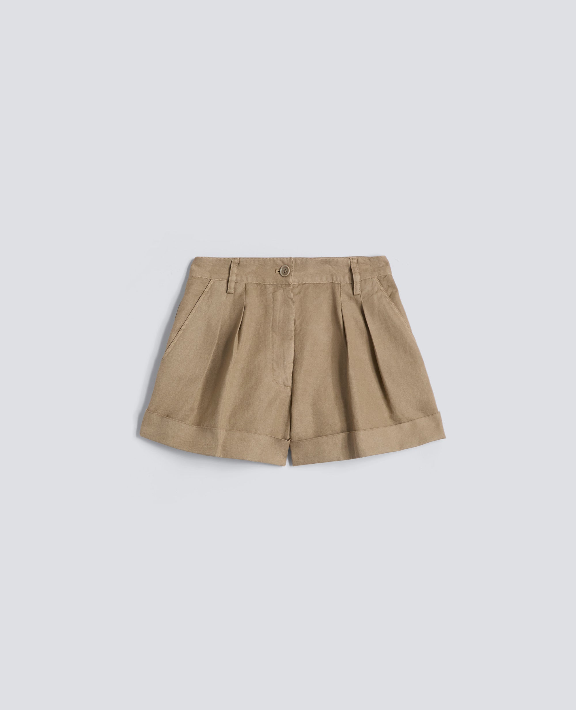 SHORTS GABARDINE EN COTON ET LIN TEINTS ALA MAIN - BEIGE - ASPESI