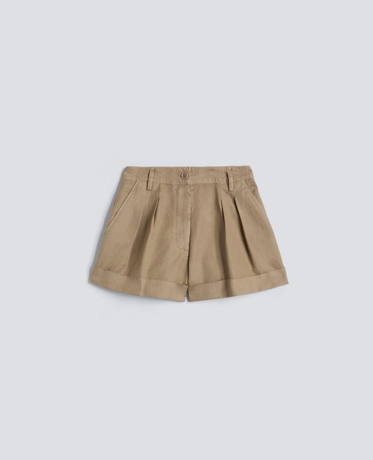 SHORT IN GABARDINA COTONE E LINO TINTO CAPO - BEIGE - ASPESI