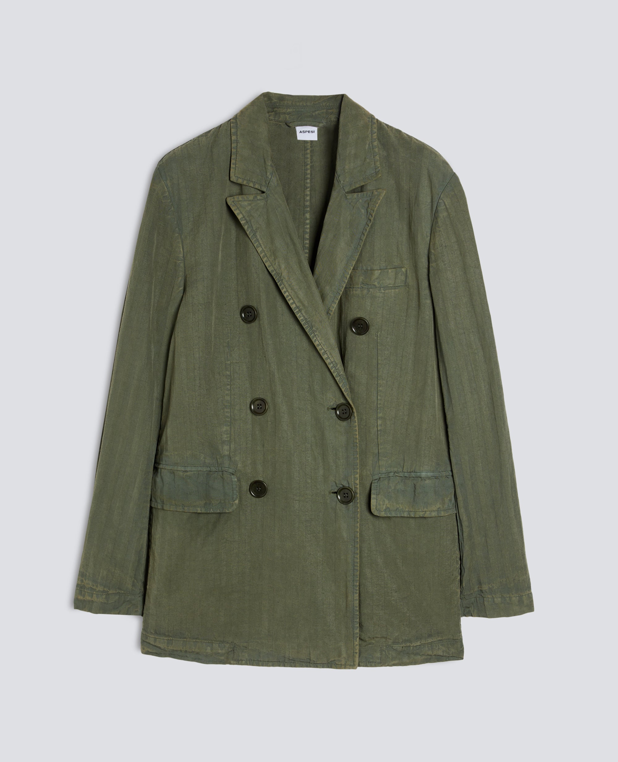 BLAZER IN HERRINGBONE LYOCELL, LINO E COTONE TINTO CAPO - VERDE - ASPESI