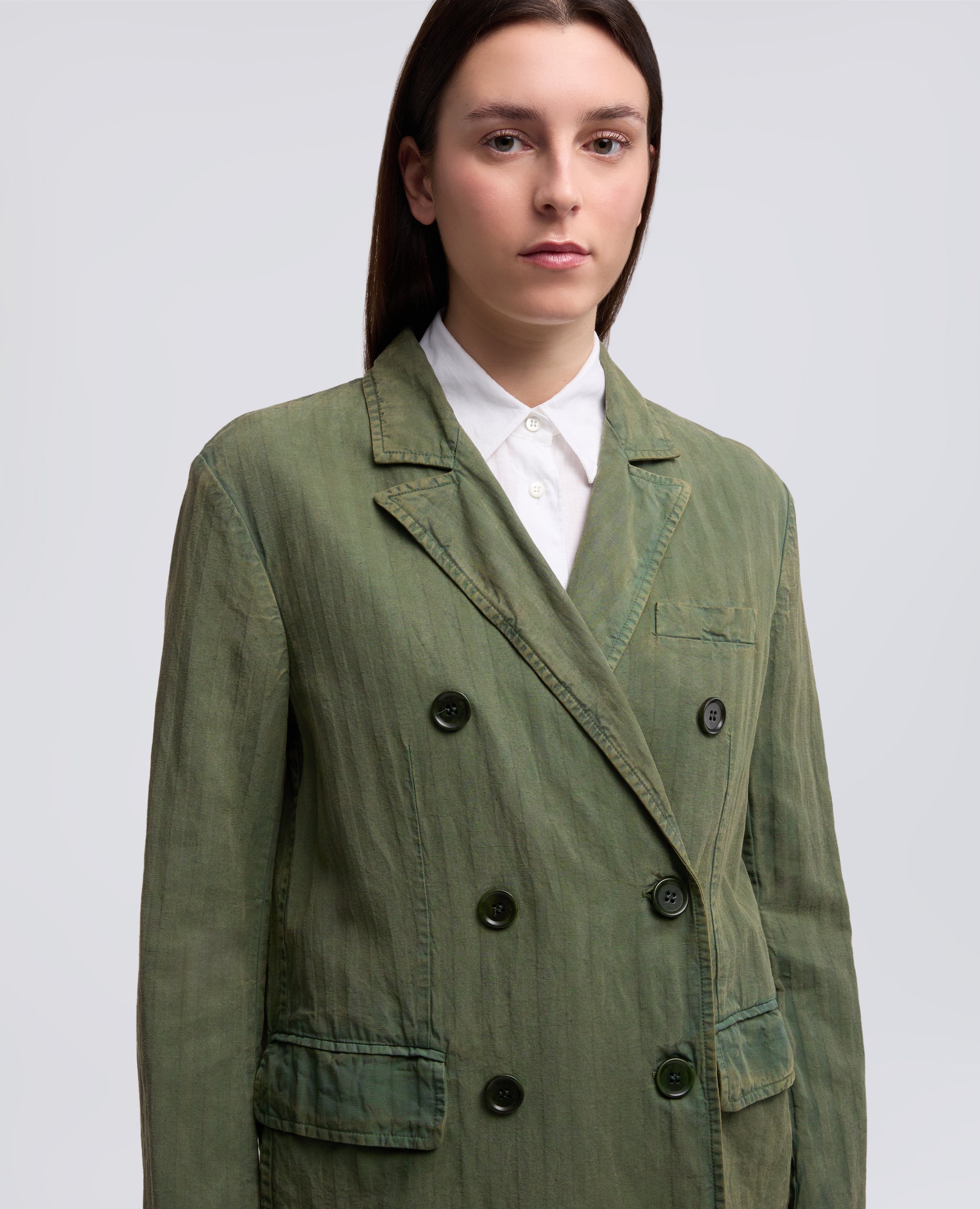BLAZER IN HERRINGBONE LYOCELL, LINO E COTONE TINTO CAPO - VERDE - ASPESI