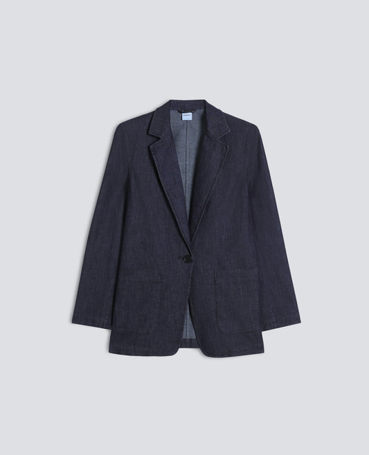 GIACCA MONOPETTO DECOSTRUITA IN DENIM DI COTONE LEGGERO - BLU - ASPESI
