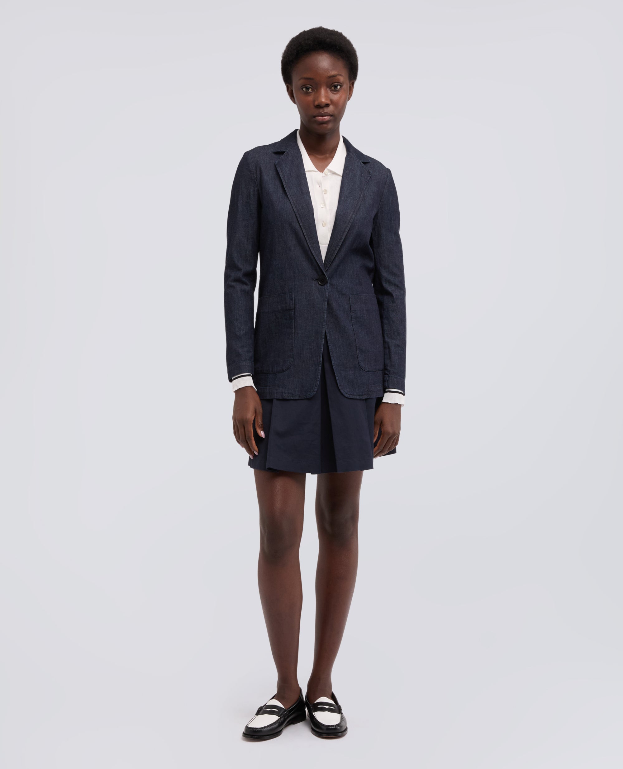 GIACCA MONOPETTO DECOSTRUITA IN DENIM DI COTONE LEGGERO - BLU - ASPESI