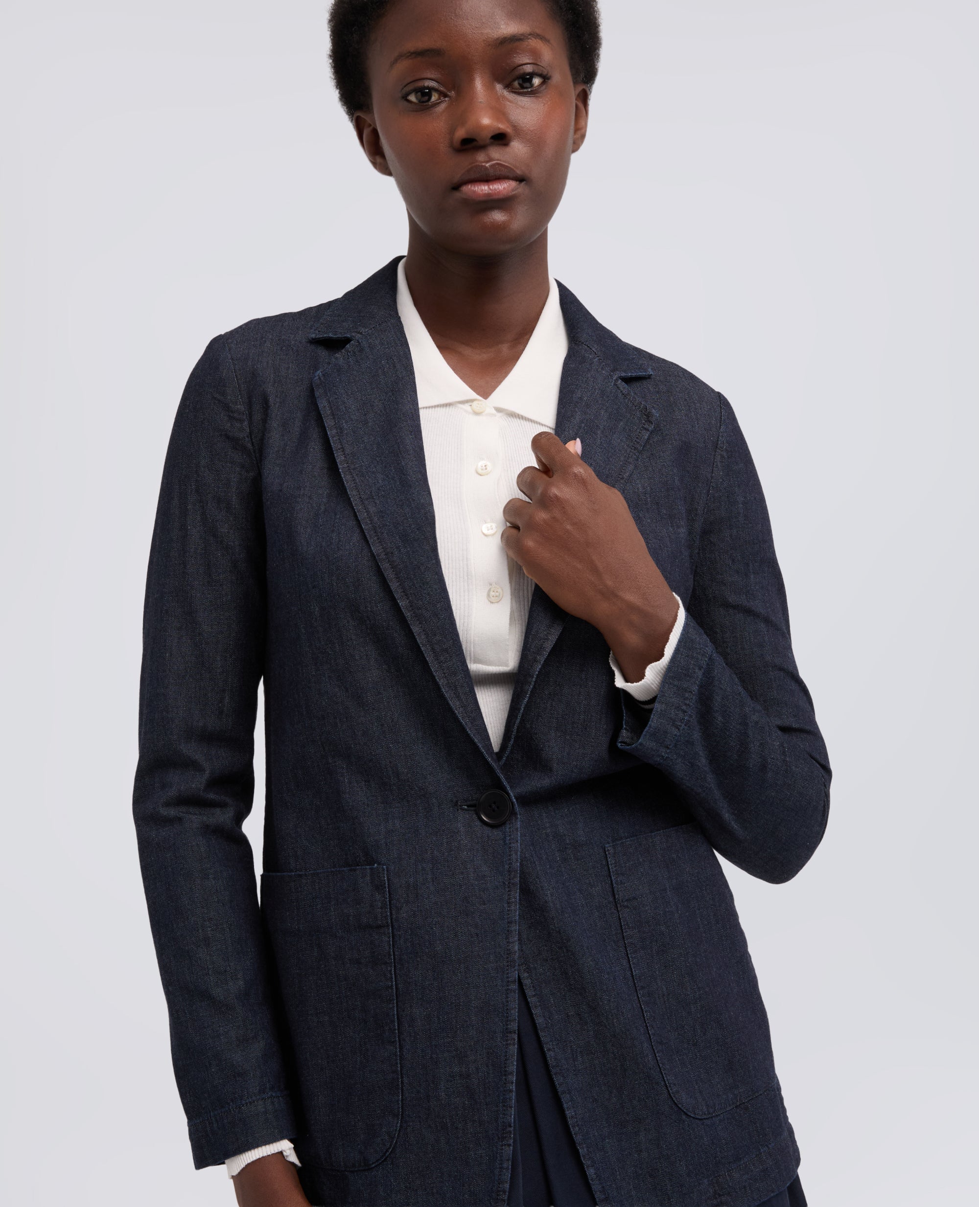 GIACCA MONOPETTO DECOSTRUITA IN DENIM DI COTONE LEGGERO - BLU - ASPESI