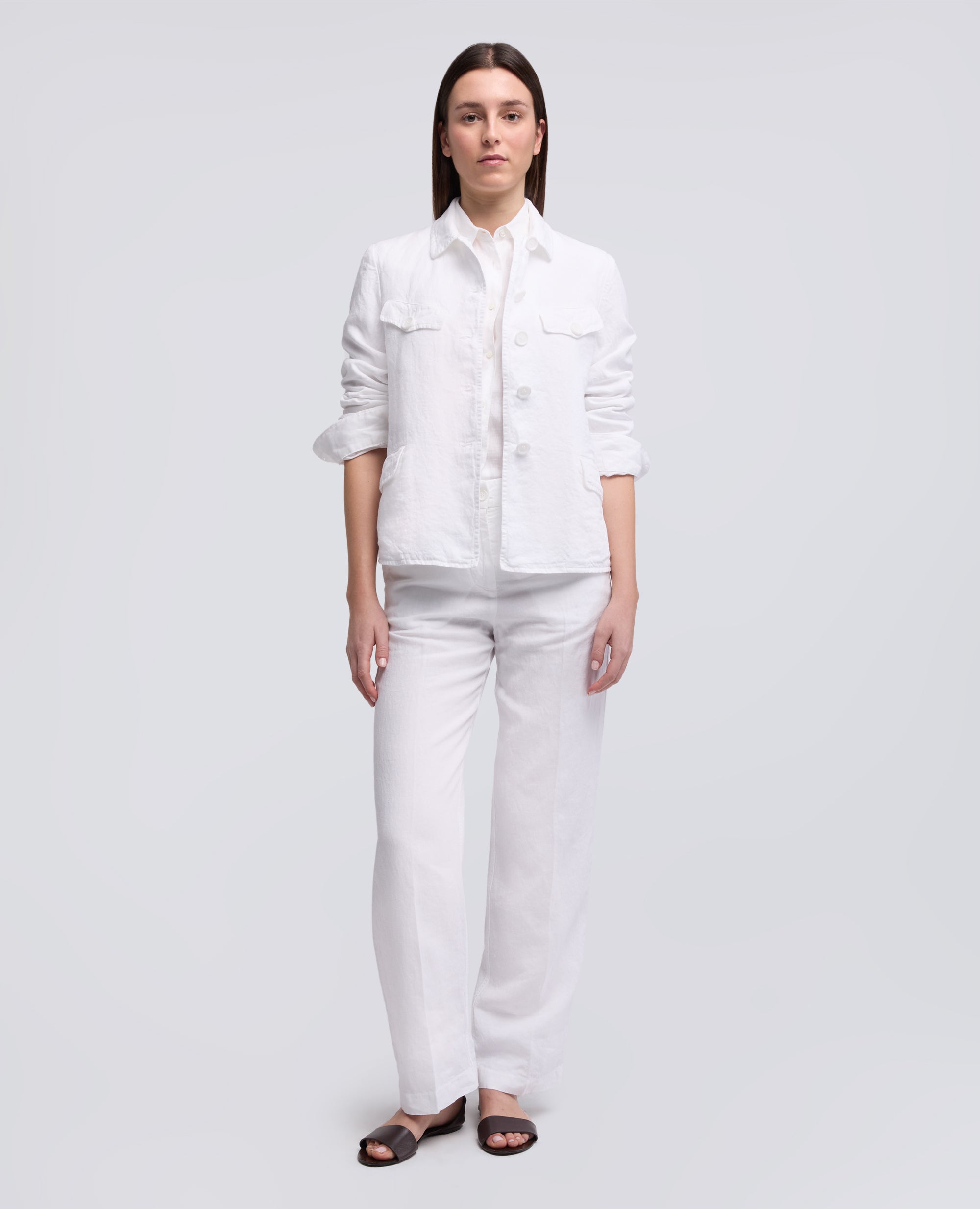 VESTE SIMPLE BOUTONNAGE EN LIN SLUB TEINT ALA TEINTE - BIANCO - ASPESI