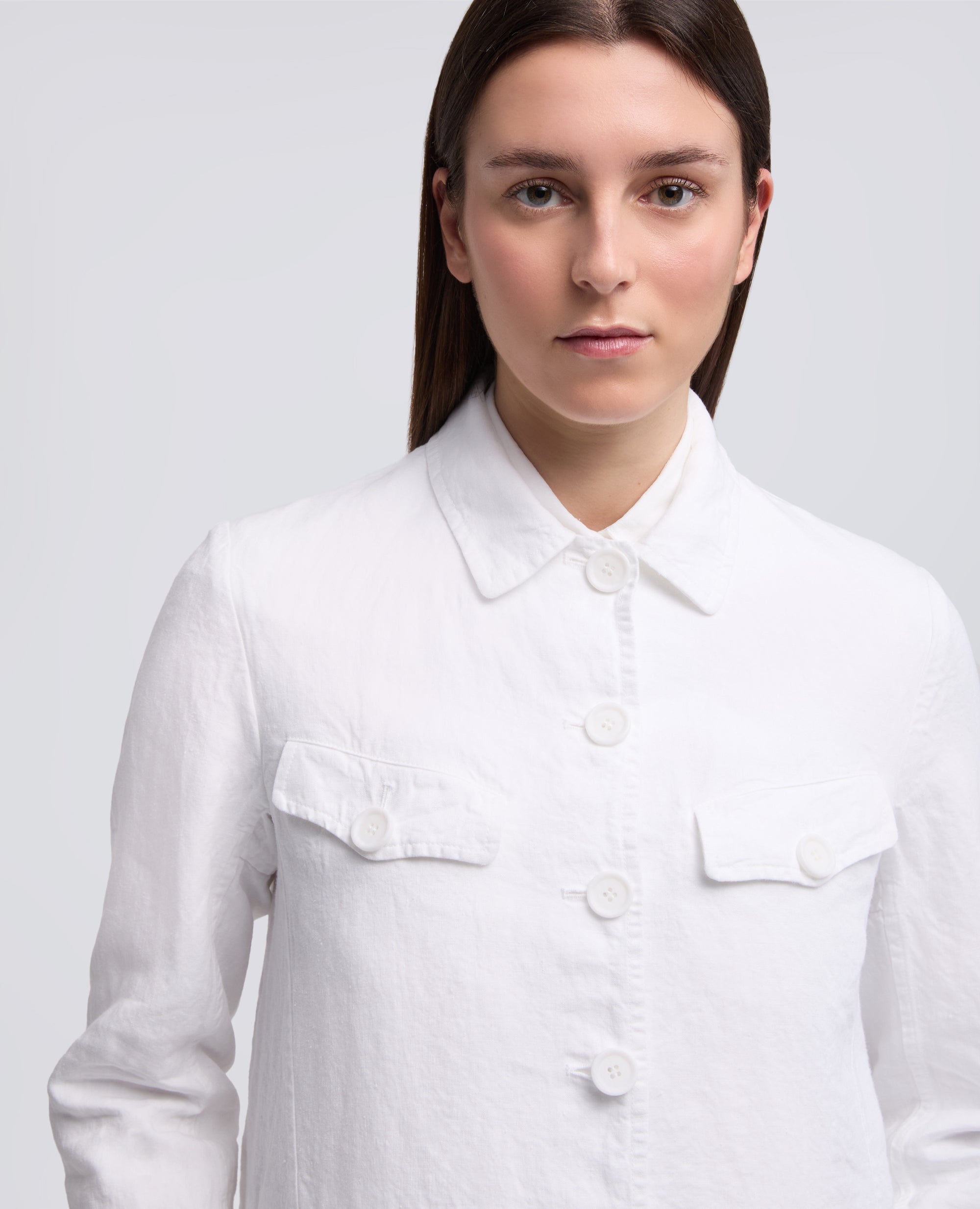VESTE SIMPLE BOUTONNAGE EN LIN SLUB TEINT ALA TEINTE - BIANCO - ASPESI