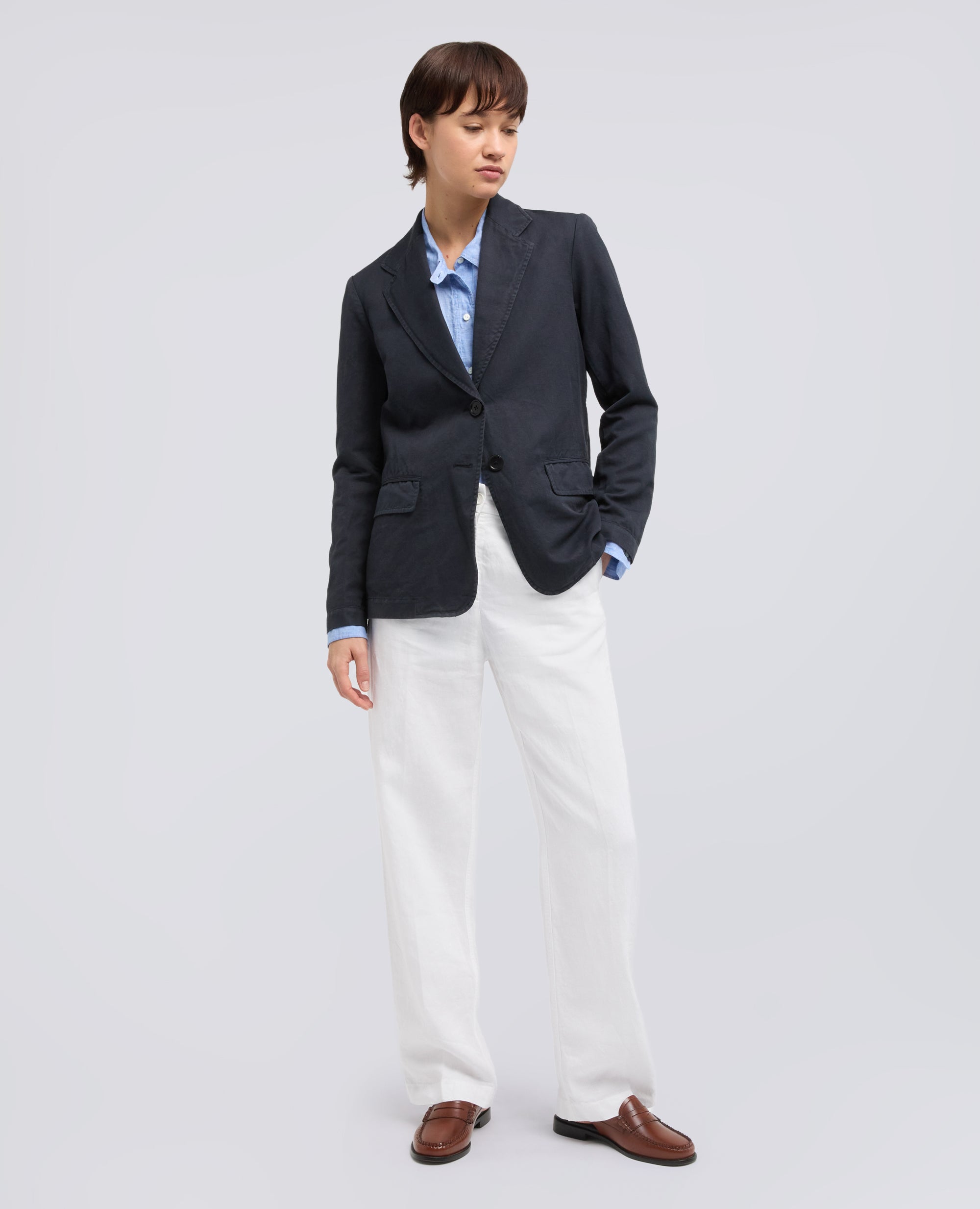 GIACCA MONOPETTO DECOSTRUITA IN GABARDINA COTONE E LINO TINTO CAPO - BLU - ASPESI