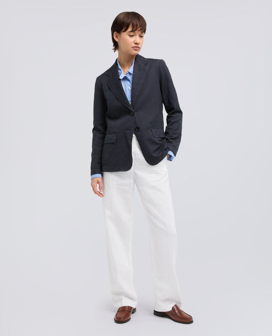 GIACCA MONOPETTO DECOSTRUITA IN GABARDINA COTONE E LINO TINTO CAPO - BLU - ASPESI