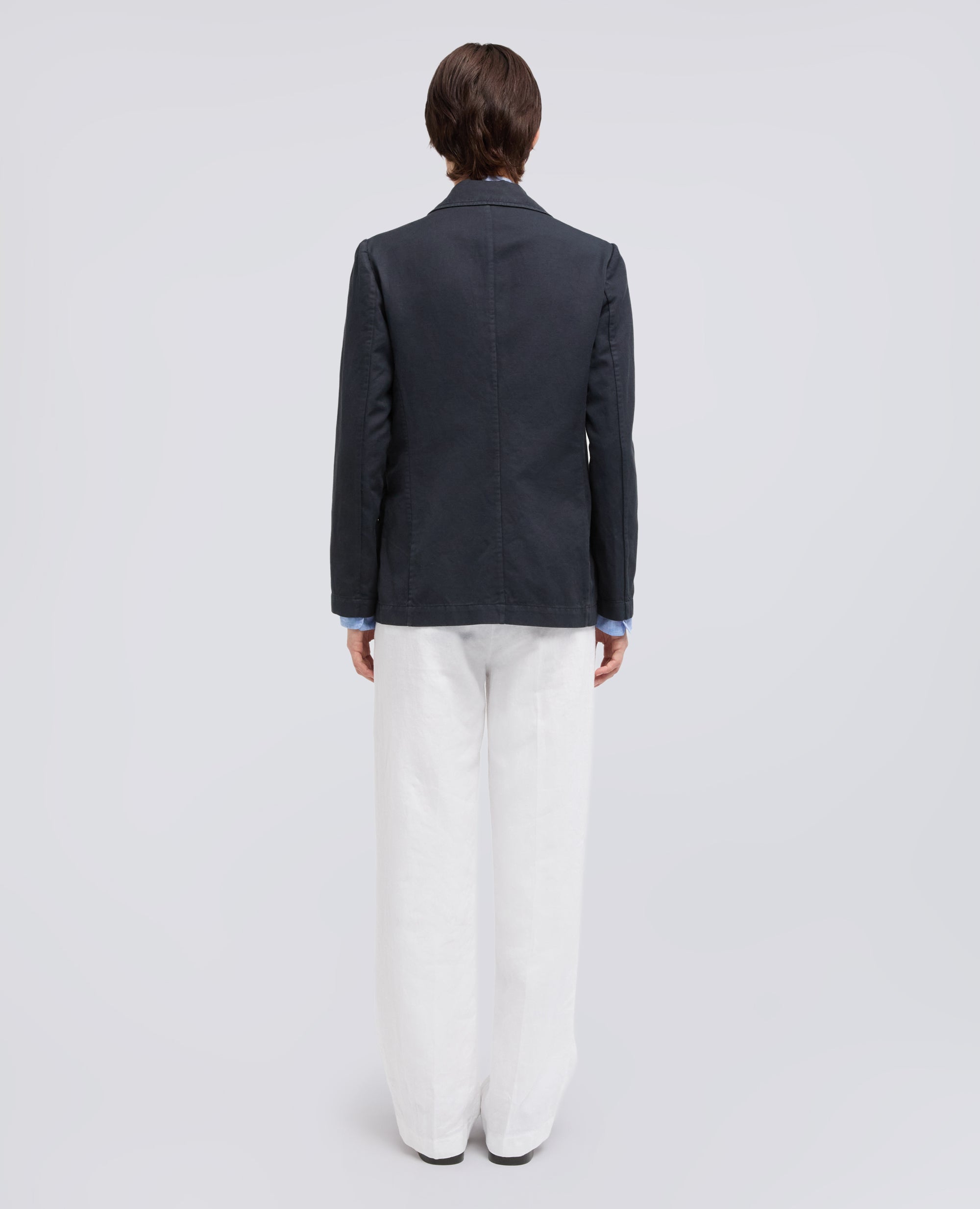 GIACCA MONOPETTO DECOSTRUITA IN GABARDINA COTONE E LINO TINTO CAPO - BLU - ASPESI