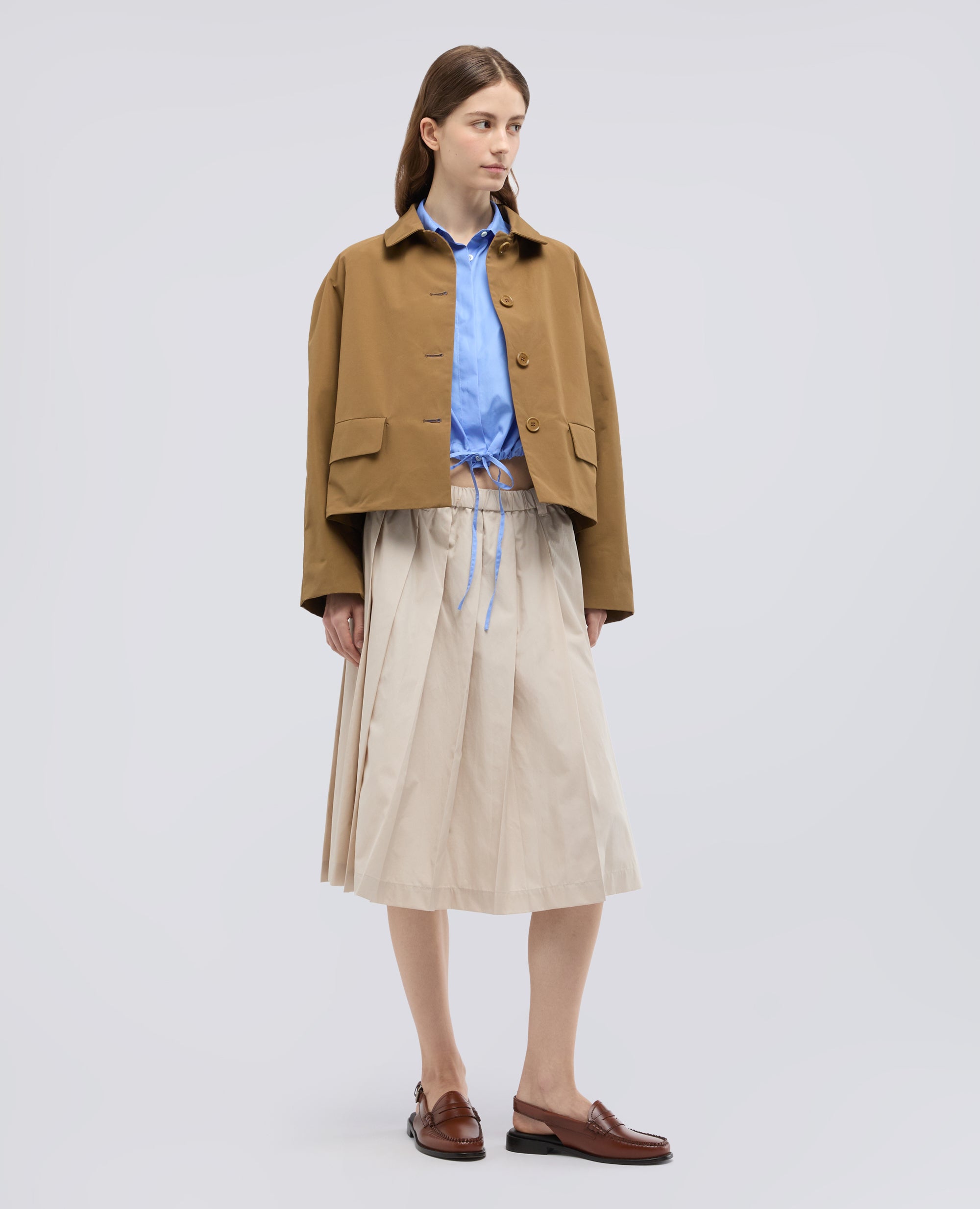 GONNA A PIEGHE IN POPELINE DI COTONE - BEIGE - ASPESI