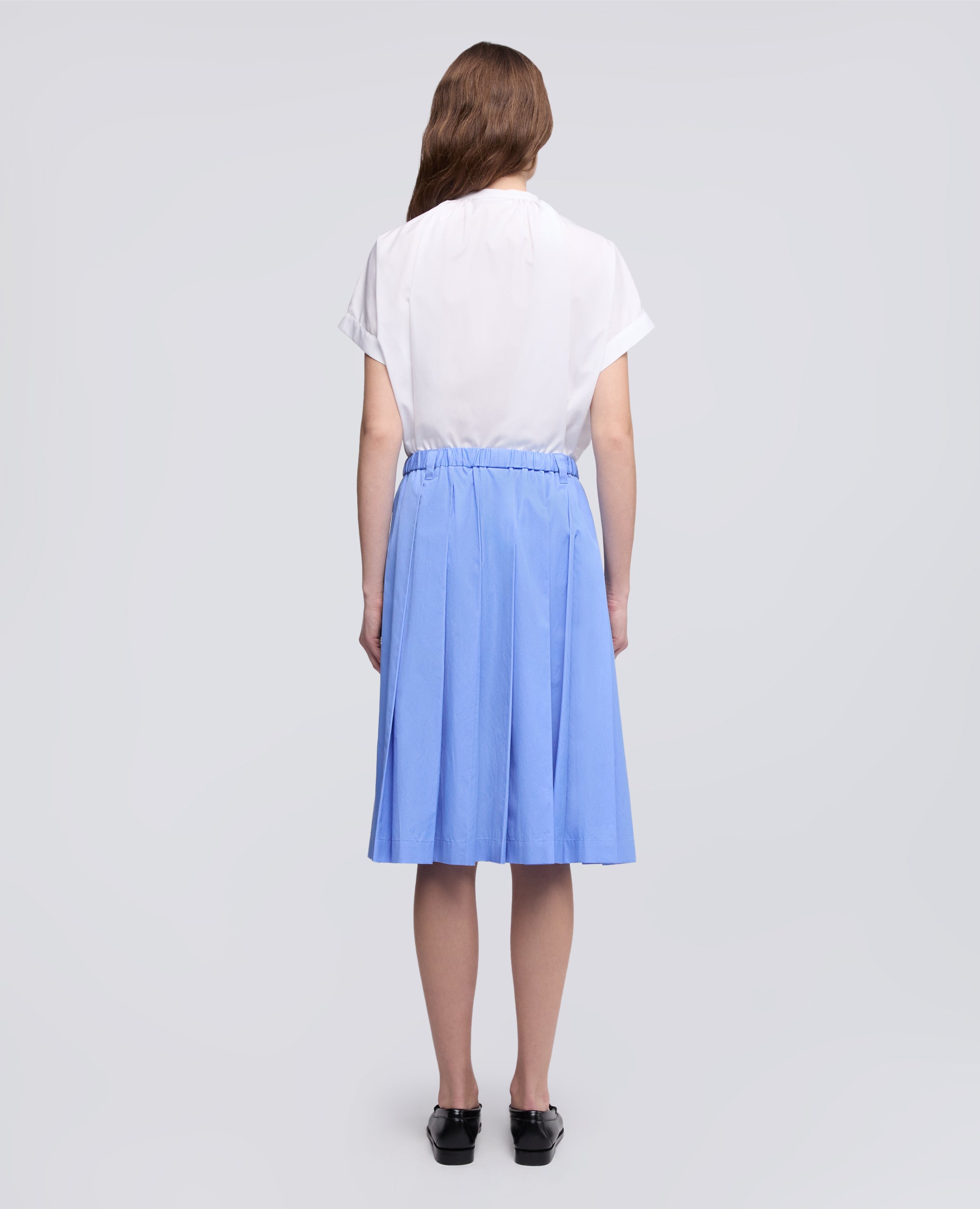GONNA A PIEGHE IN POPELINE DI COTONE - AZZURRO - ASPESI