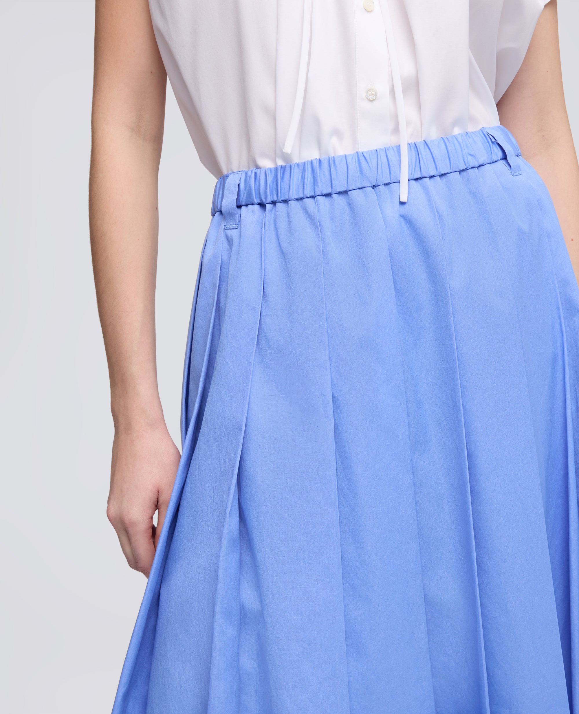 GONNA A PIEGHE IN POPELINE DI COTONE - AZZURRO - ASPESI