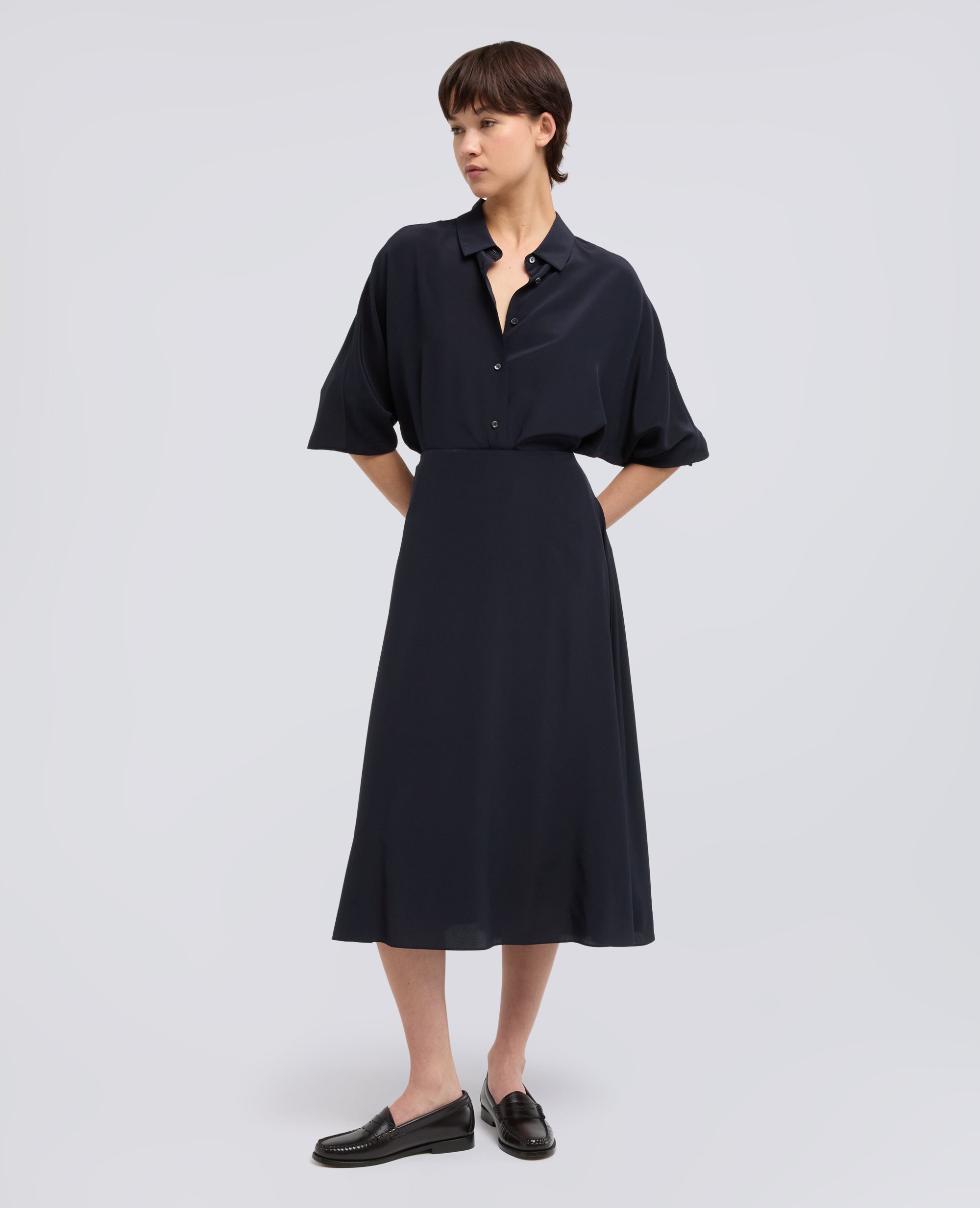 GONNA LUNGA IN CREPE DE CHINE DI SETA - BLU - ASPESI